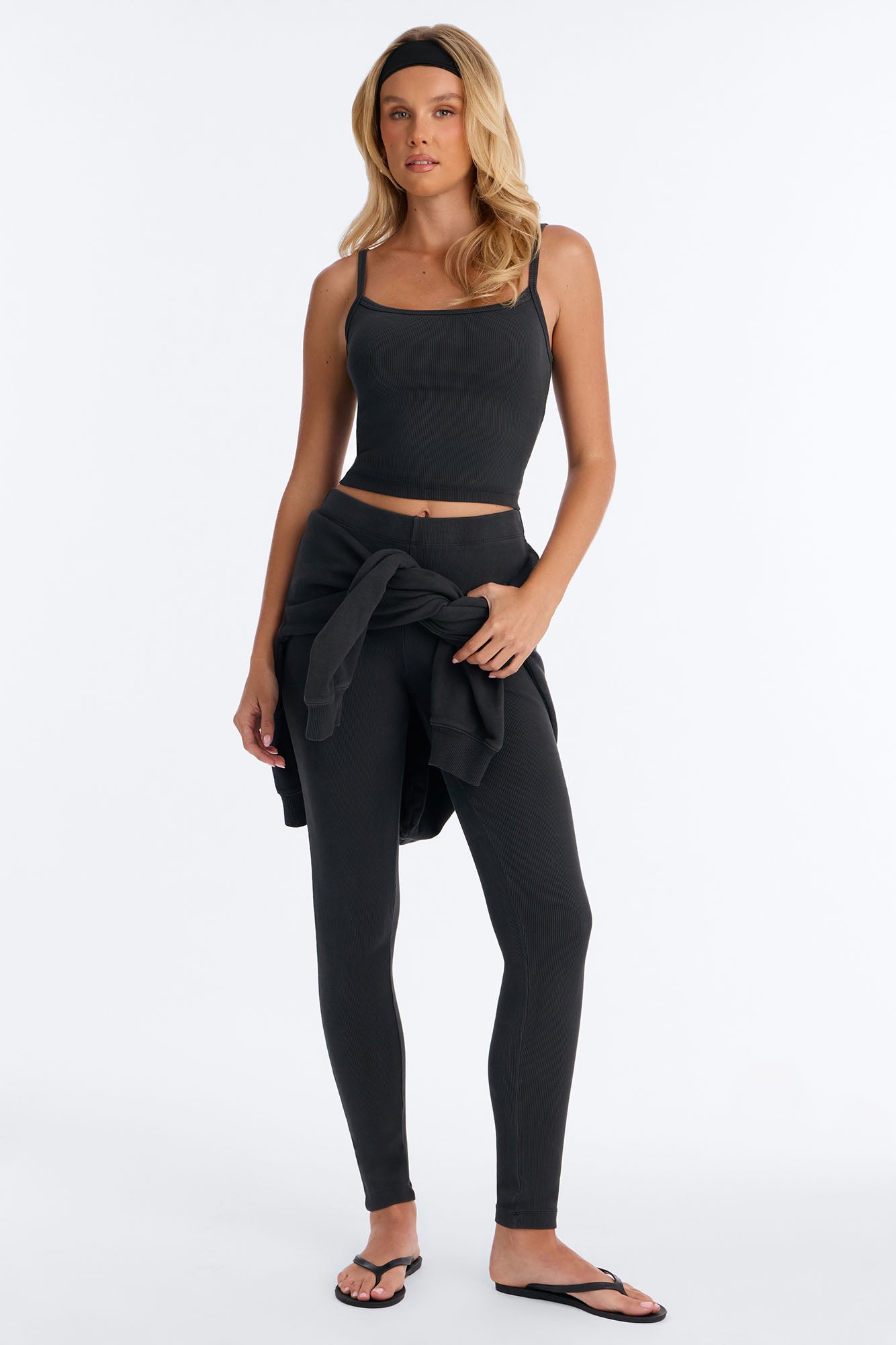 Tony Washed Ribbed Cami Legging Set - Washed Black