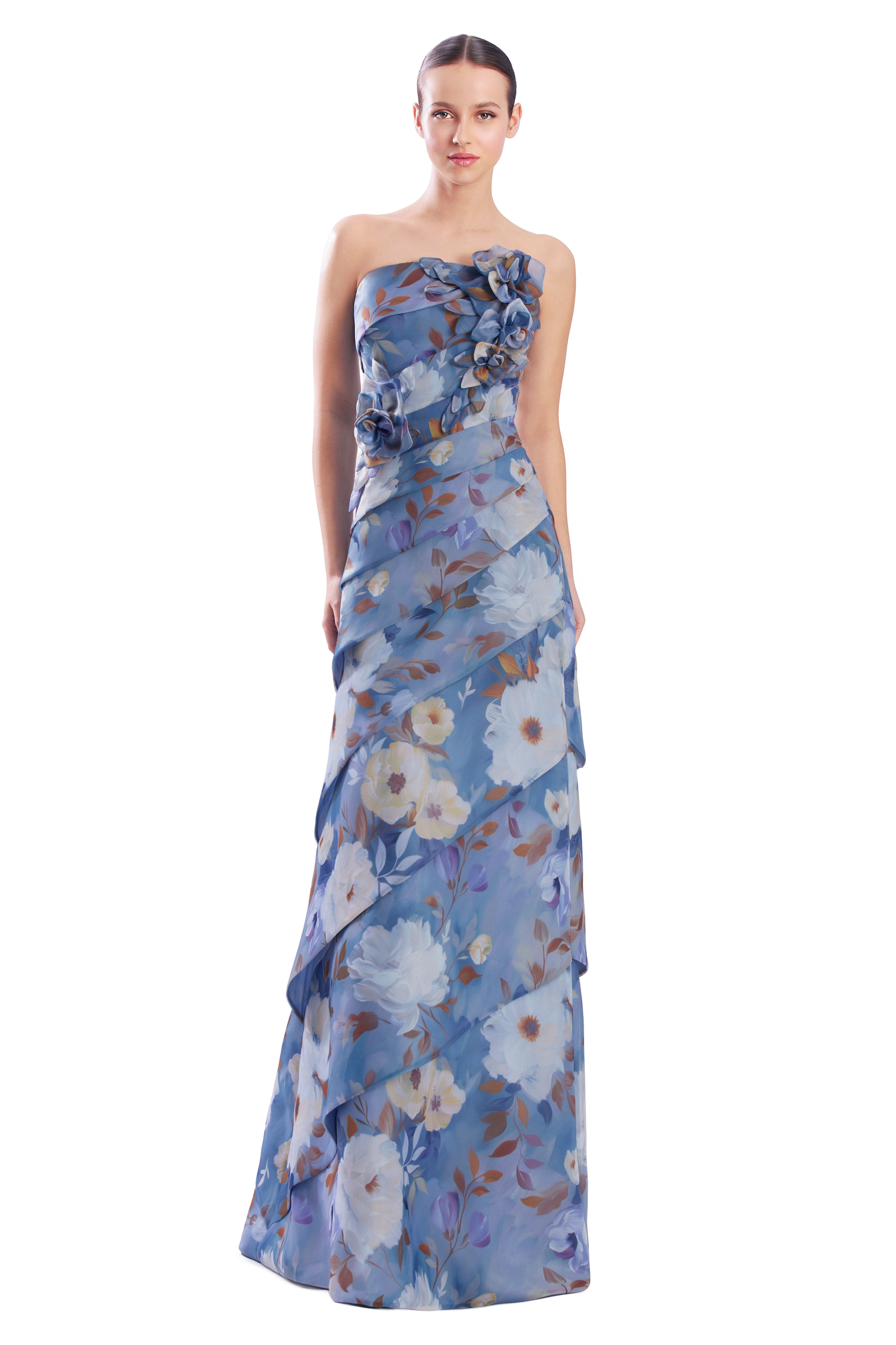 Alexander by Daymor 3303F26 - Floral Print Tiered A-Line Evening Gown