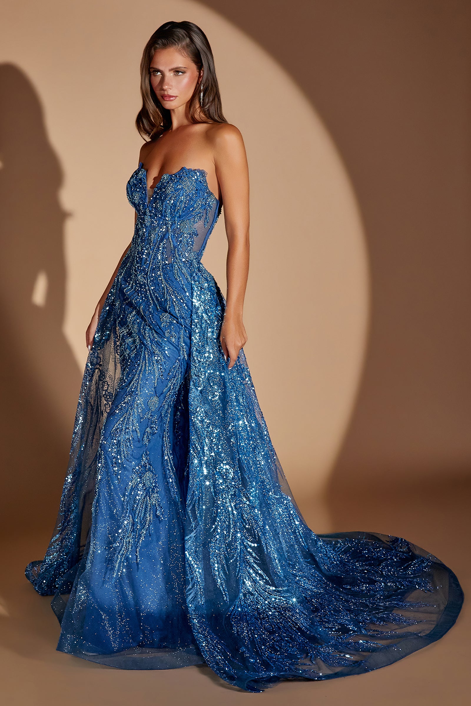 Ladivine CM393 Beaded Embroidered Overskirt Dress