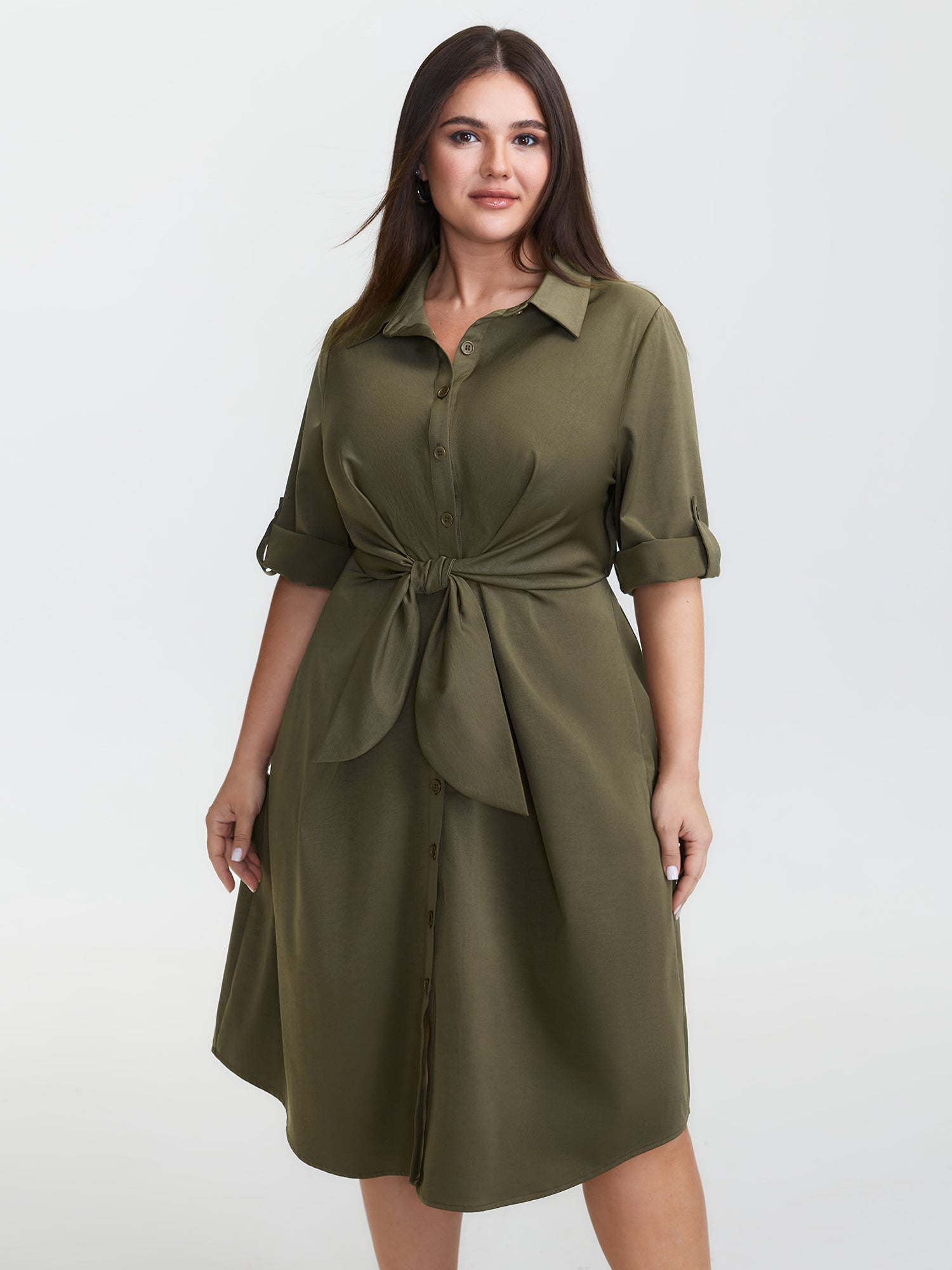 Twist Knot Waist Button Midi Dress