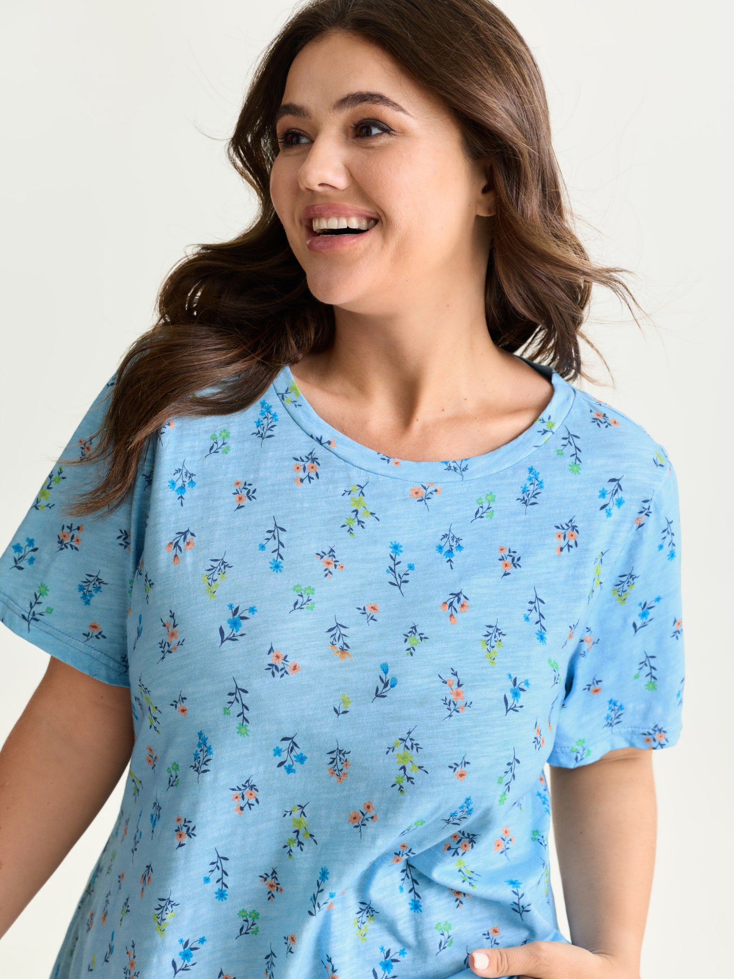 Cotton Stretchy Floral Print Long T-Shirt