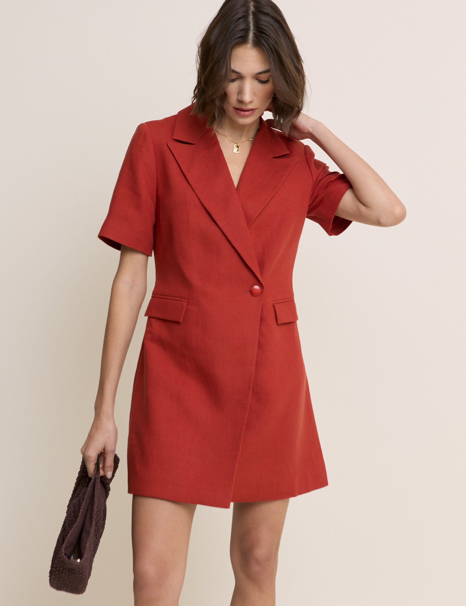 Rust Tailored Asymmetric Mini Dress
