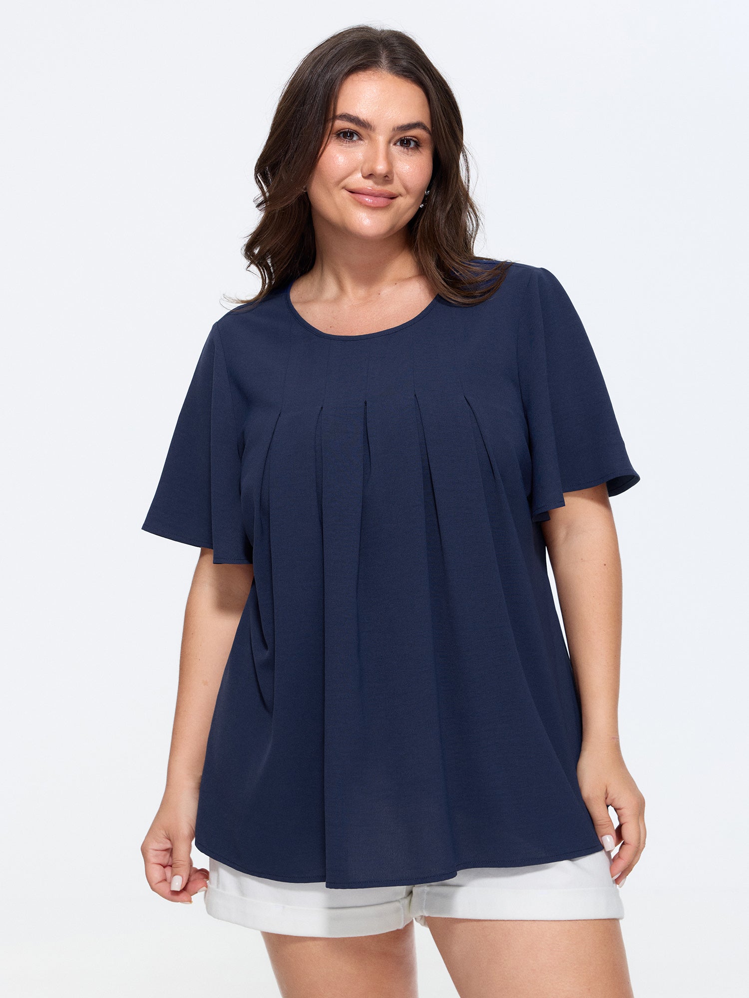 Pleated Front Flowy Plain Top