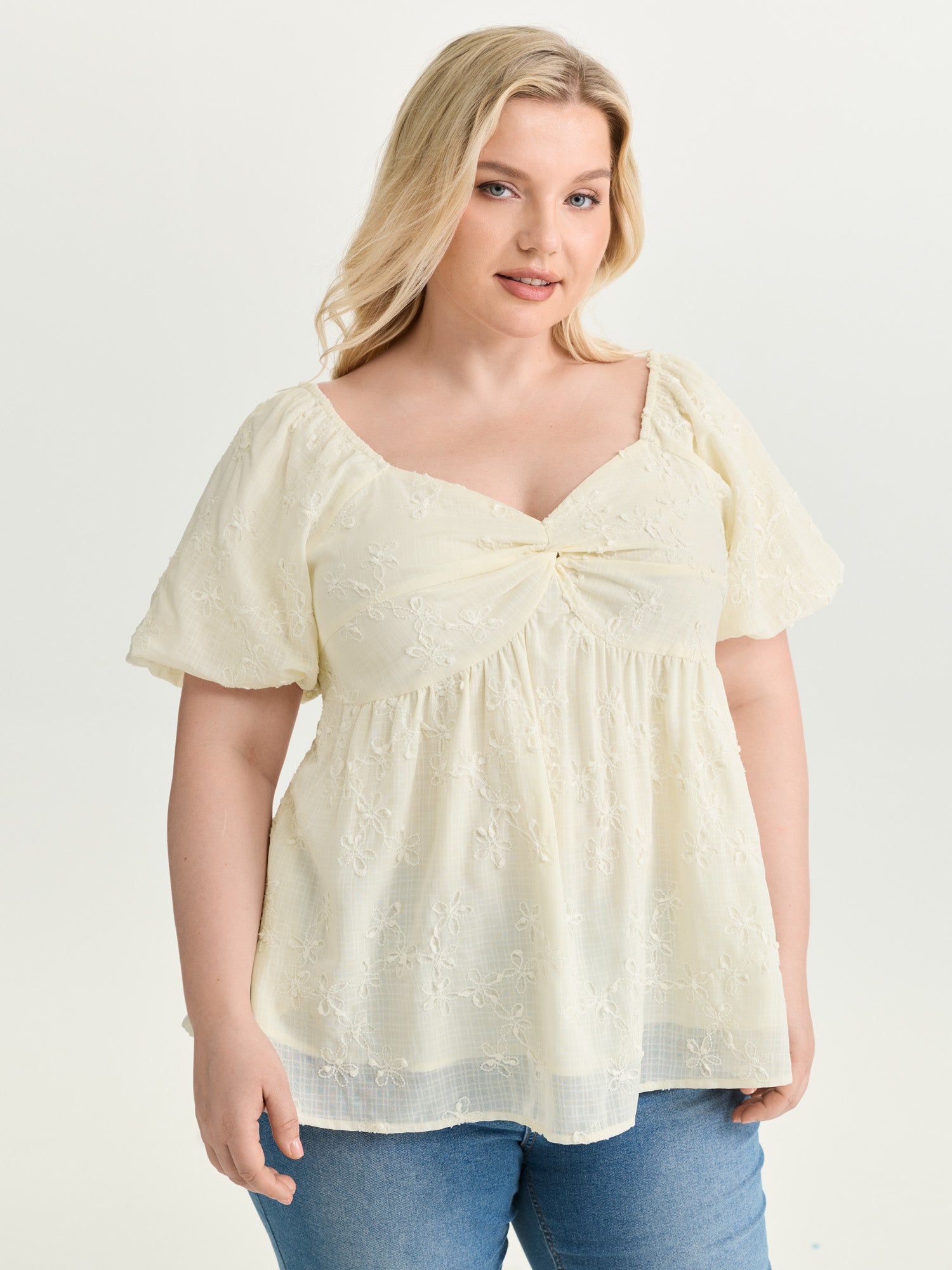 Ruched Bodice Textured Babydoll Blouse