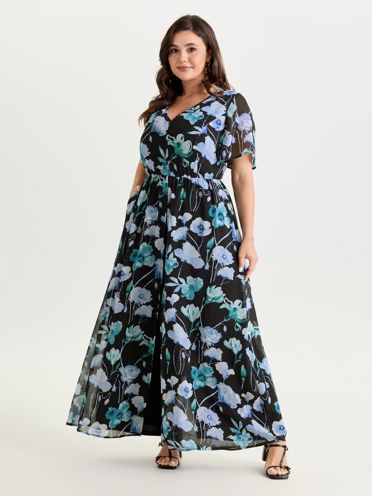Hidden Zipper Floral Layered Pockets Jumpsuit