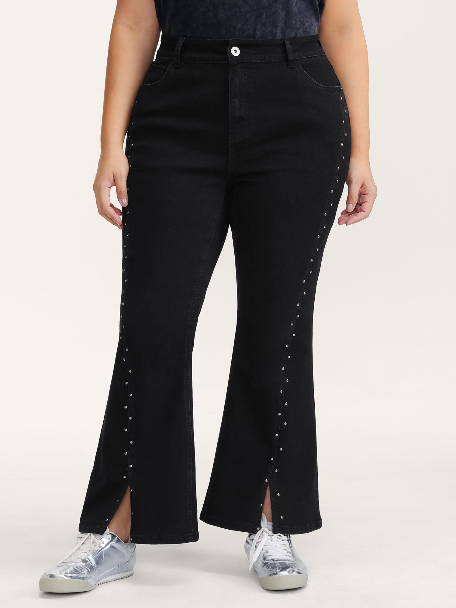 Rhinestone Mid-Rise Flared Hem Jeans