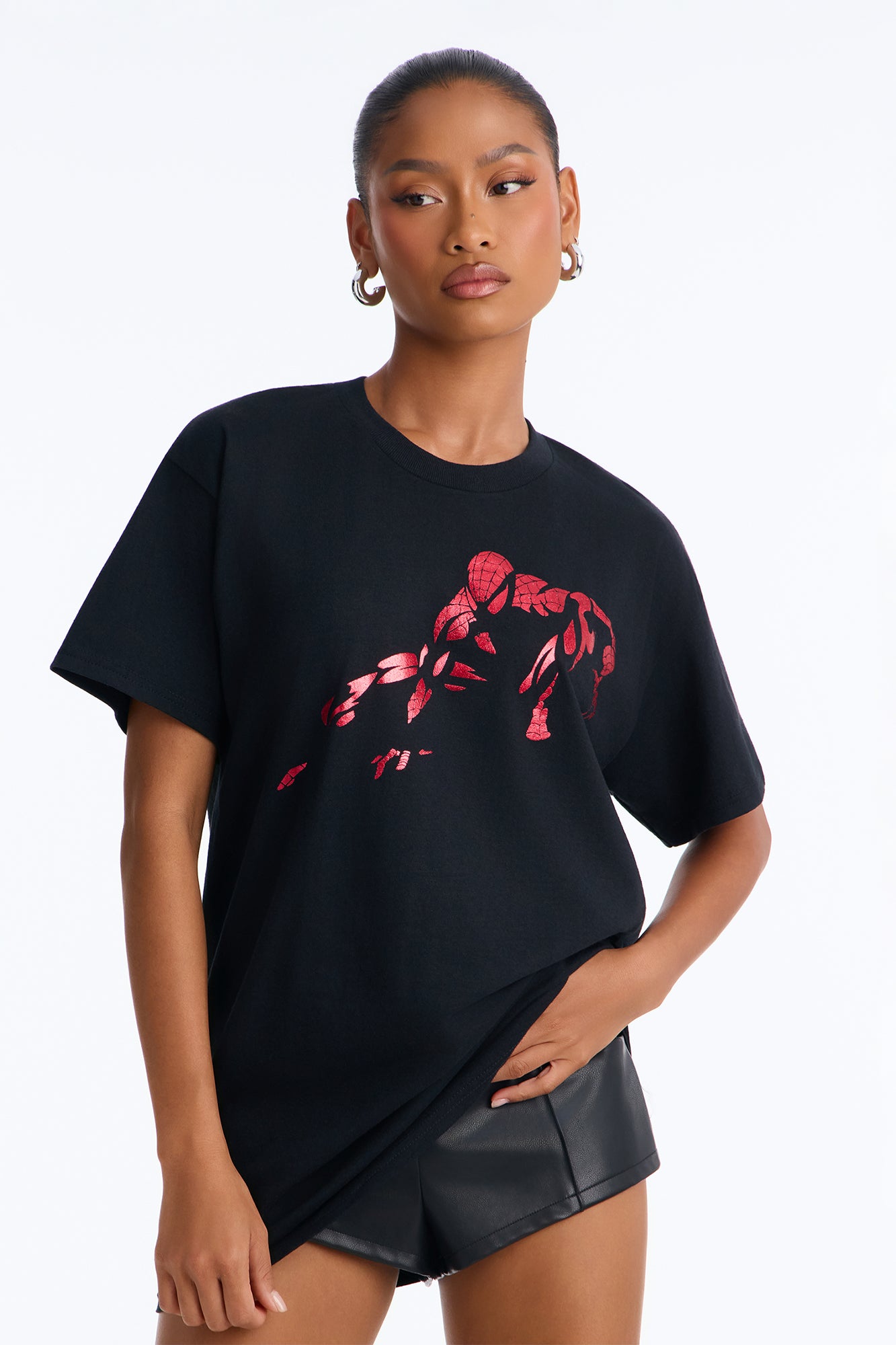 Spiderman Pose Foil Graphic Tee - Black