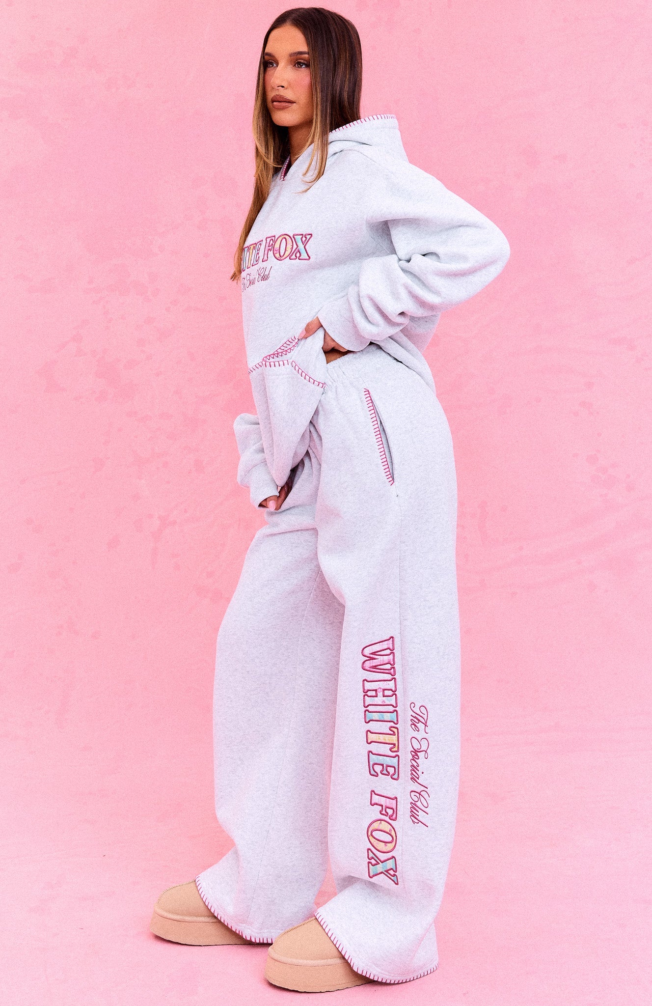 The Social Club Elena Wide Leg Sweatpants Grey Marle