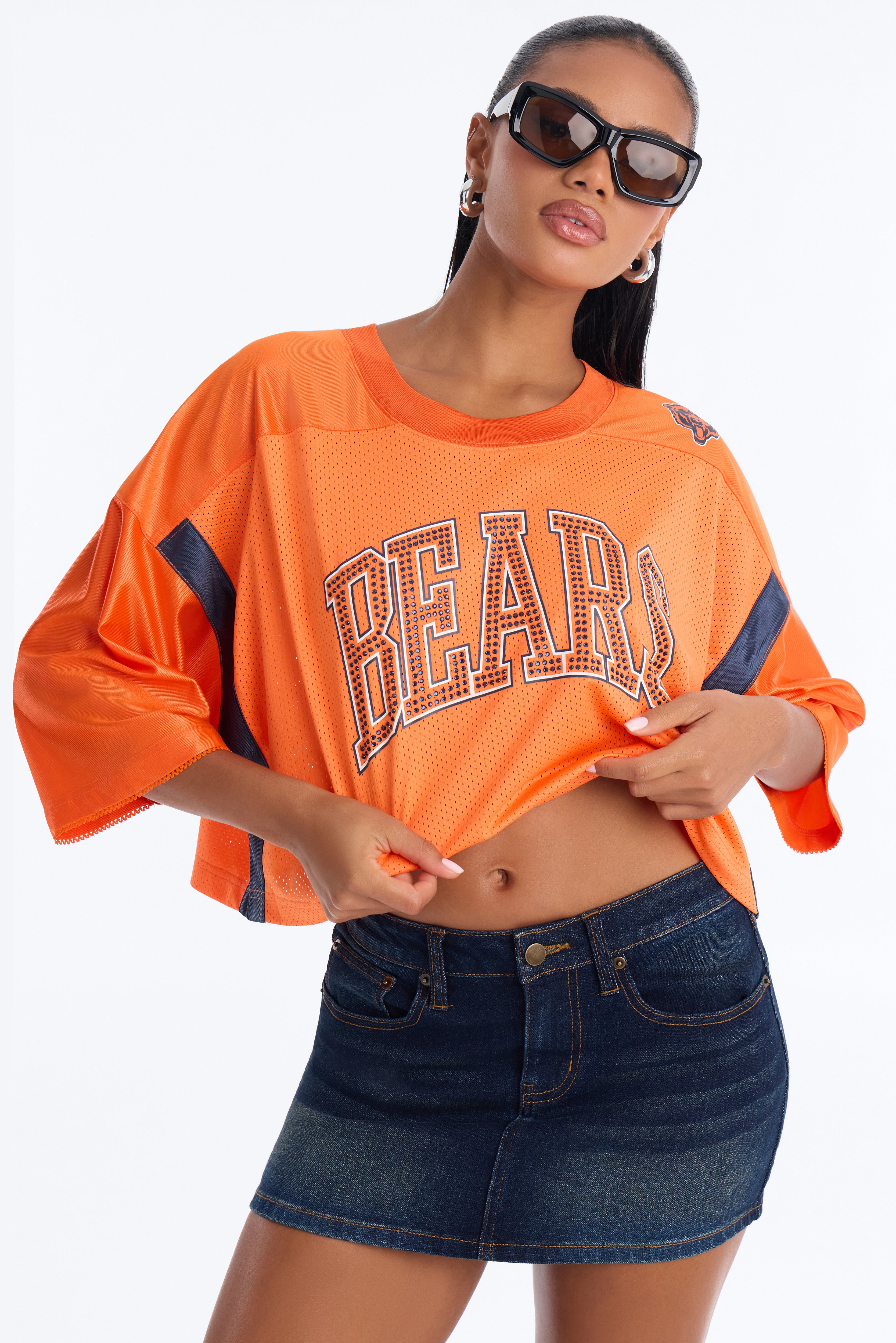NFL Chicago Bears Rhinestone Cropped Top - Orange