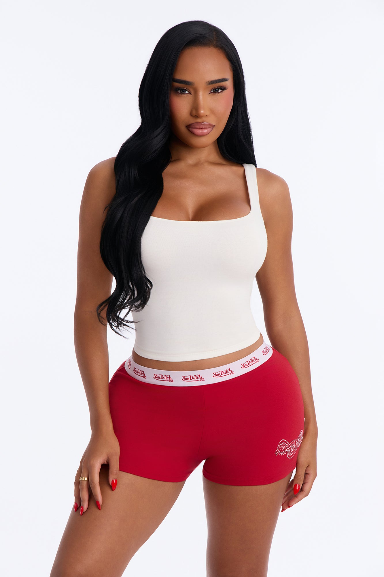 Von Dutch Rhinestone Boxer Short - Red