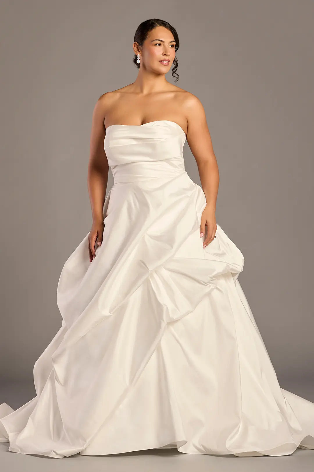 Satin Strapless Ball Gown with Draped Pickup Skirt