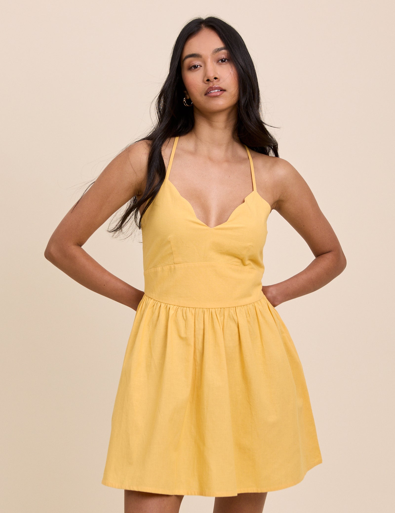Yellow Scallop Trim Jenna Mini Dress
