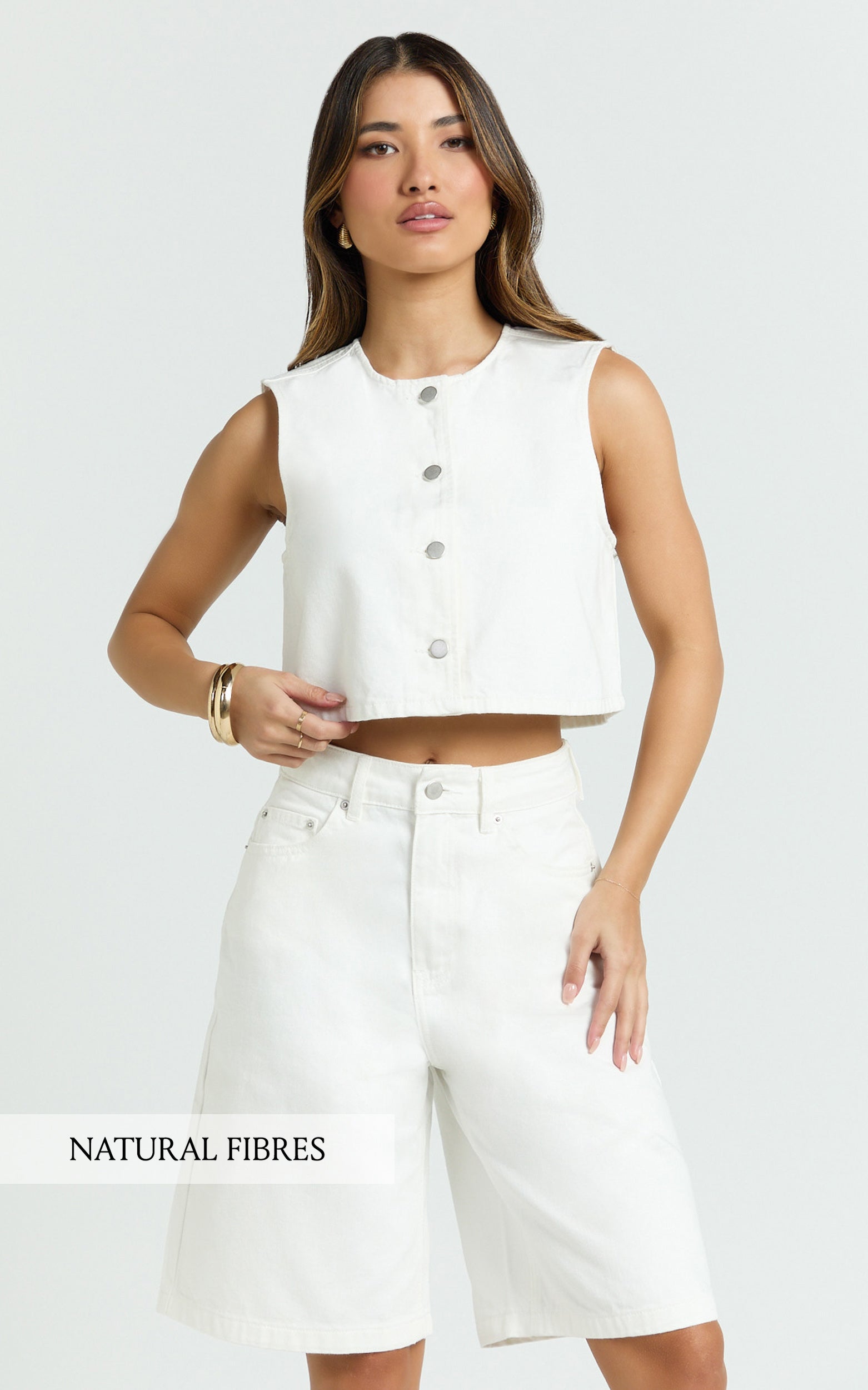 Nathan Top - Button Down Denim Shell Top in White