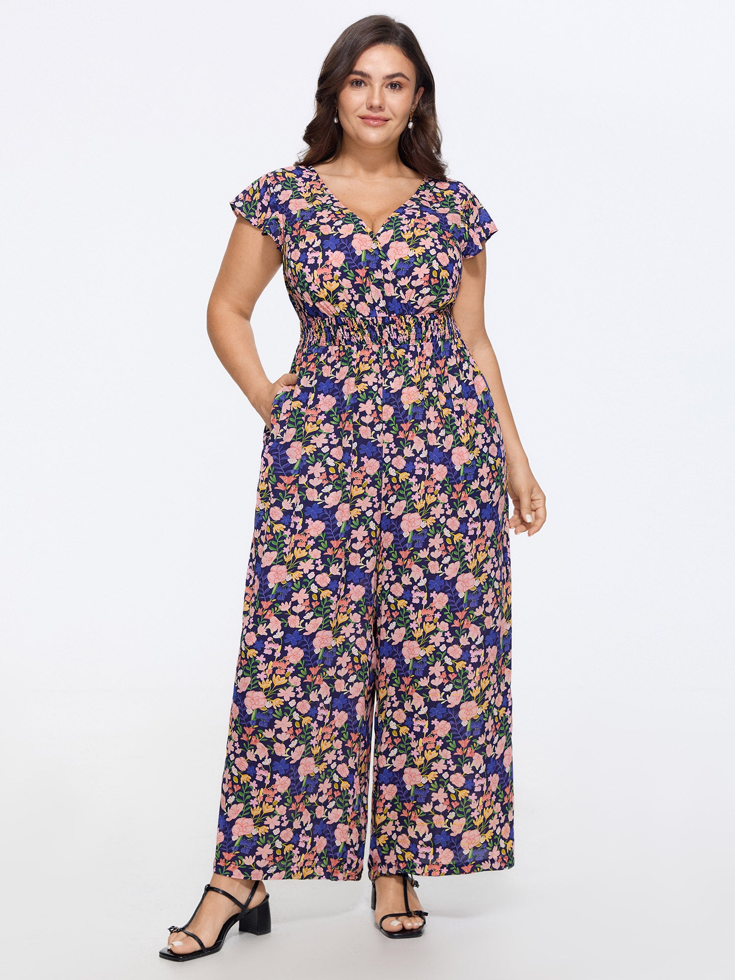 Floral Print Cut-Out Back Jumpsuit