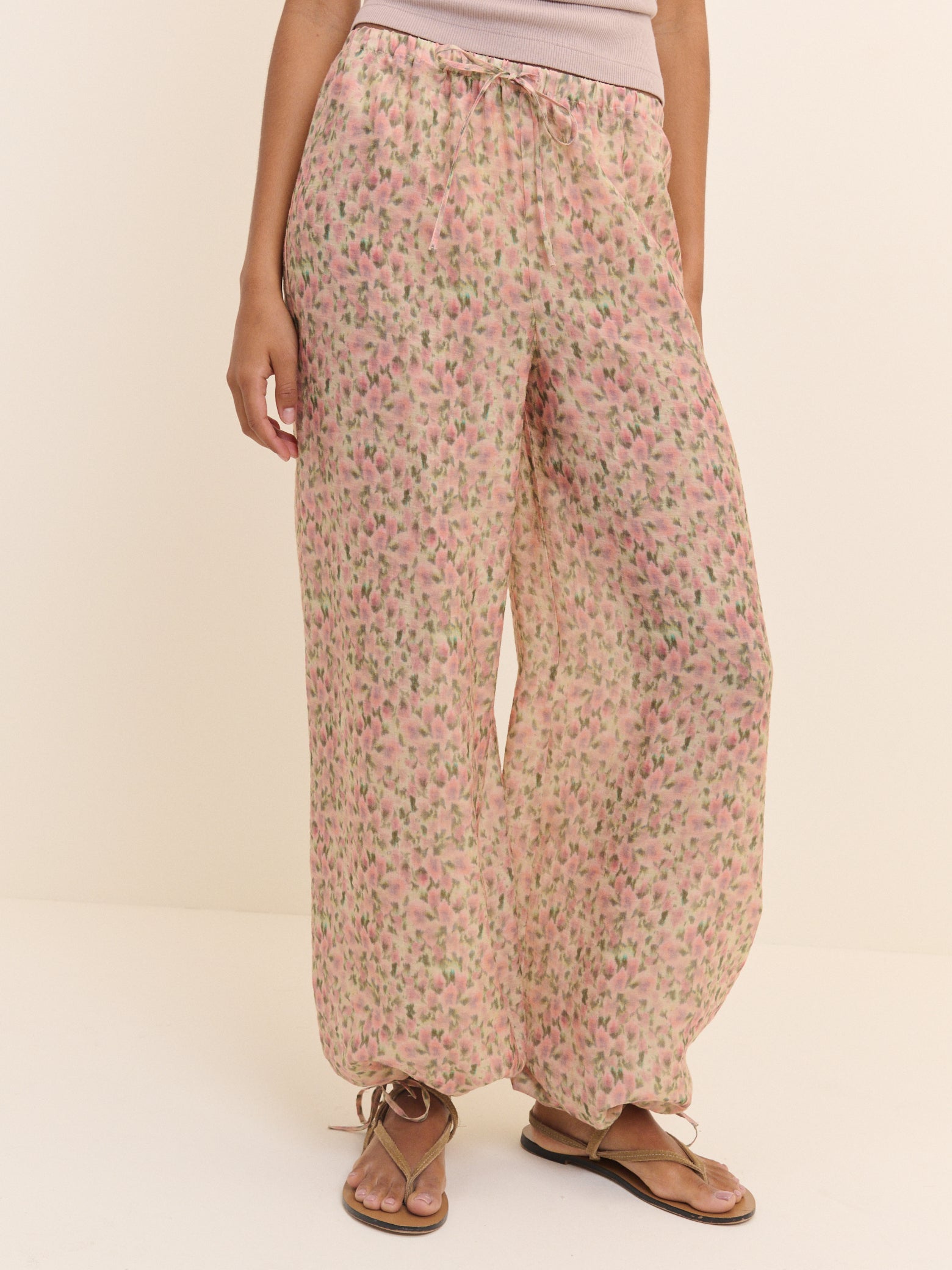 Pink Floral Balloon Cuffed Trousers