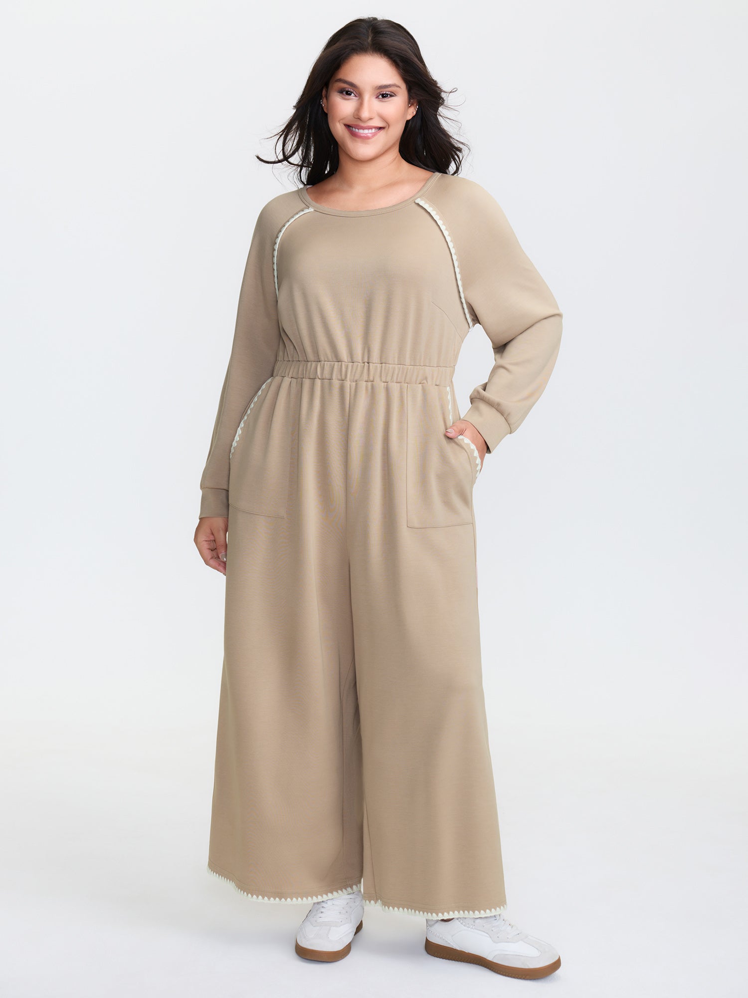 Supersoft Contrast Edges Stretchy Waist Jumpsuit