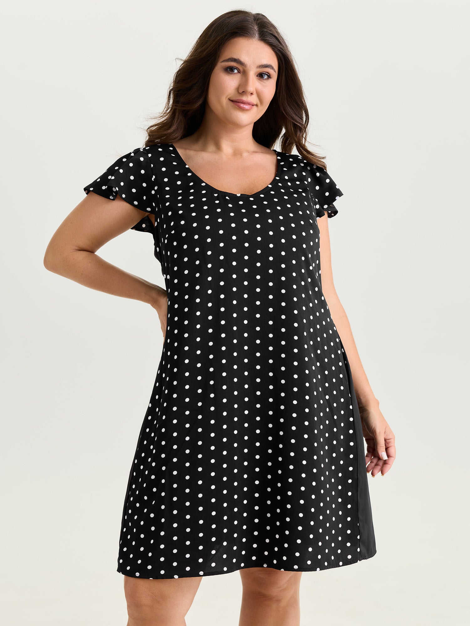Polka Dots Round Neckline Mini Dress