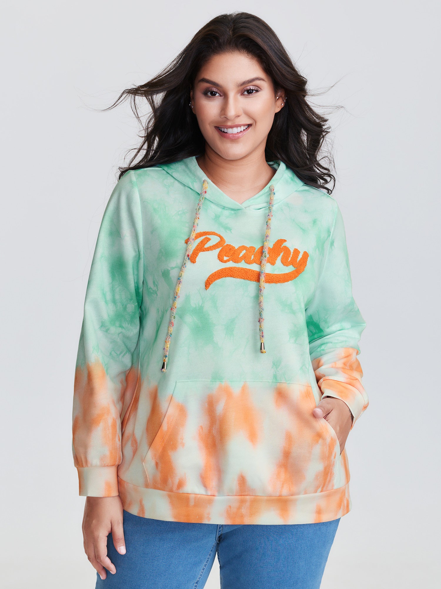 Tie-Dye Peachy Motif Hoodie