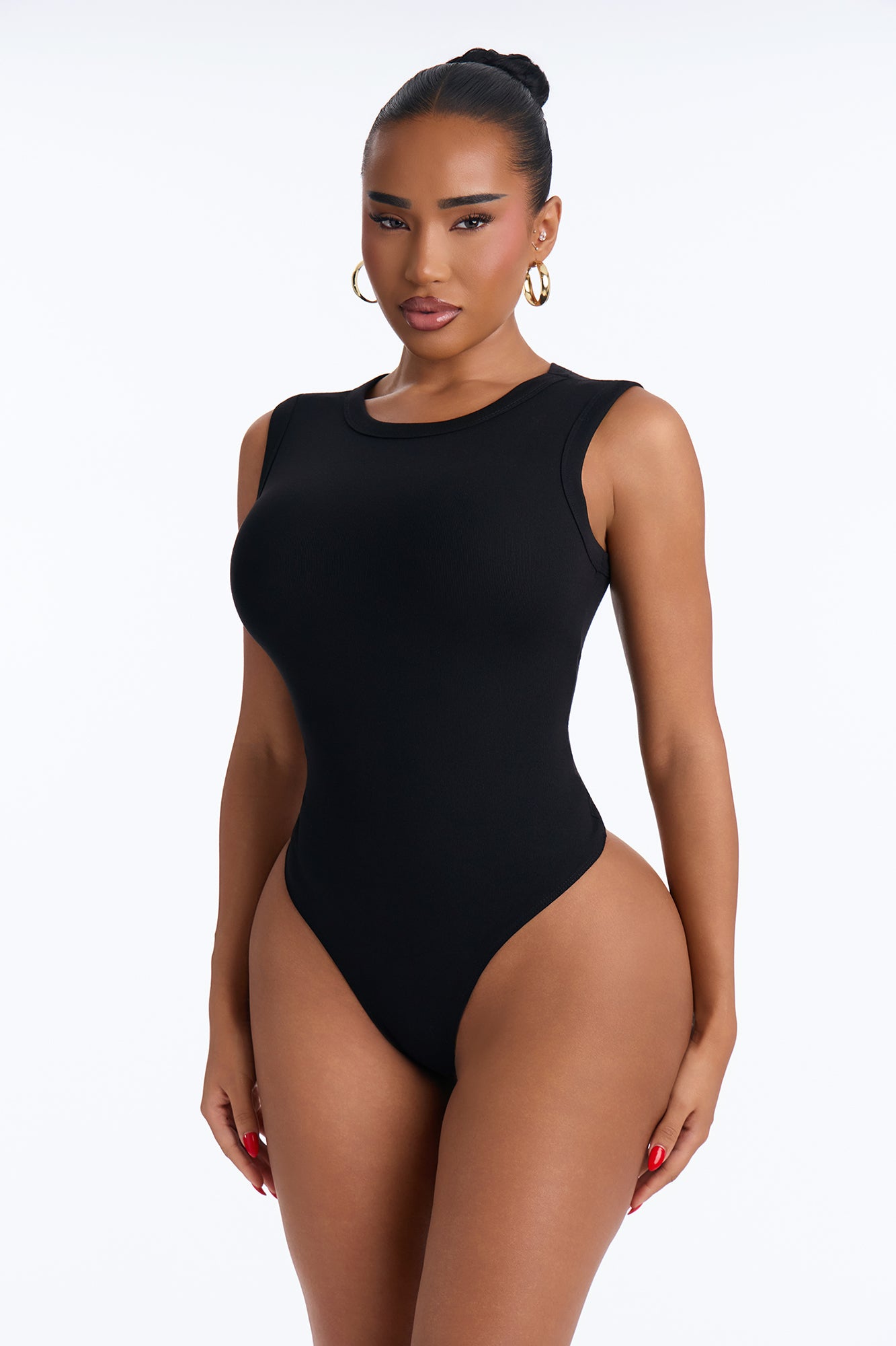 Jessica Fitted Crew Neck Sleeveless Bodysuit - Black