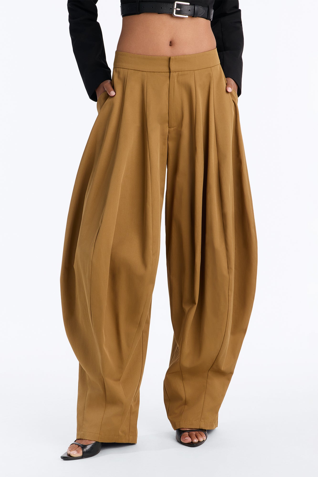 Blair Barrel Leg Pleated Mid Rise Pant - Khaki
