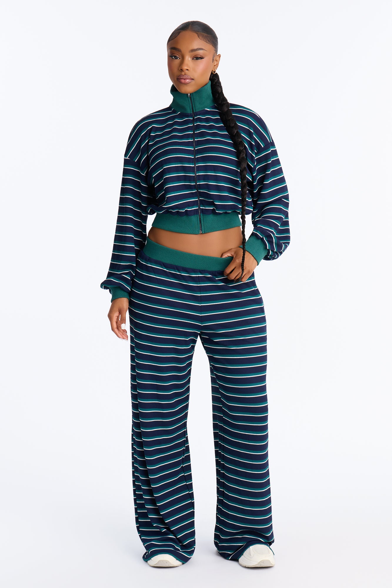 Malia Waffle Striped Pant Set - Navy/combo