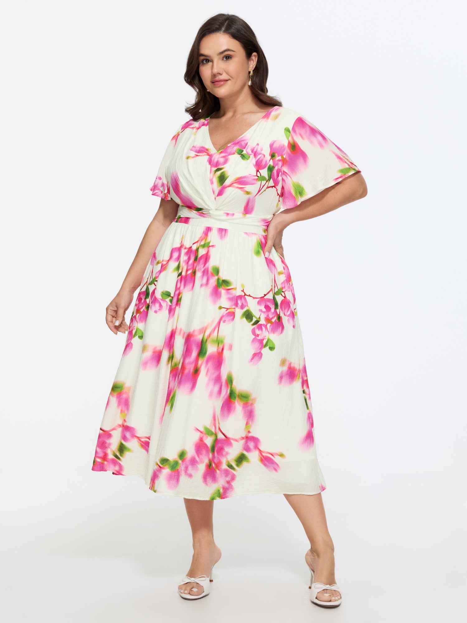 Floral Print Waist-Defining Midi Dress