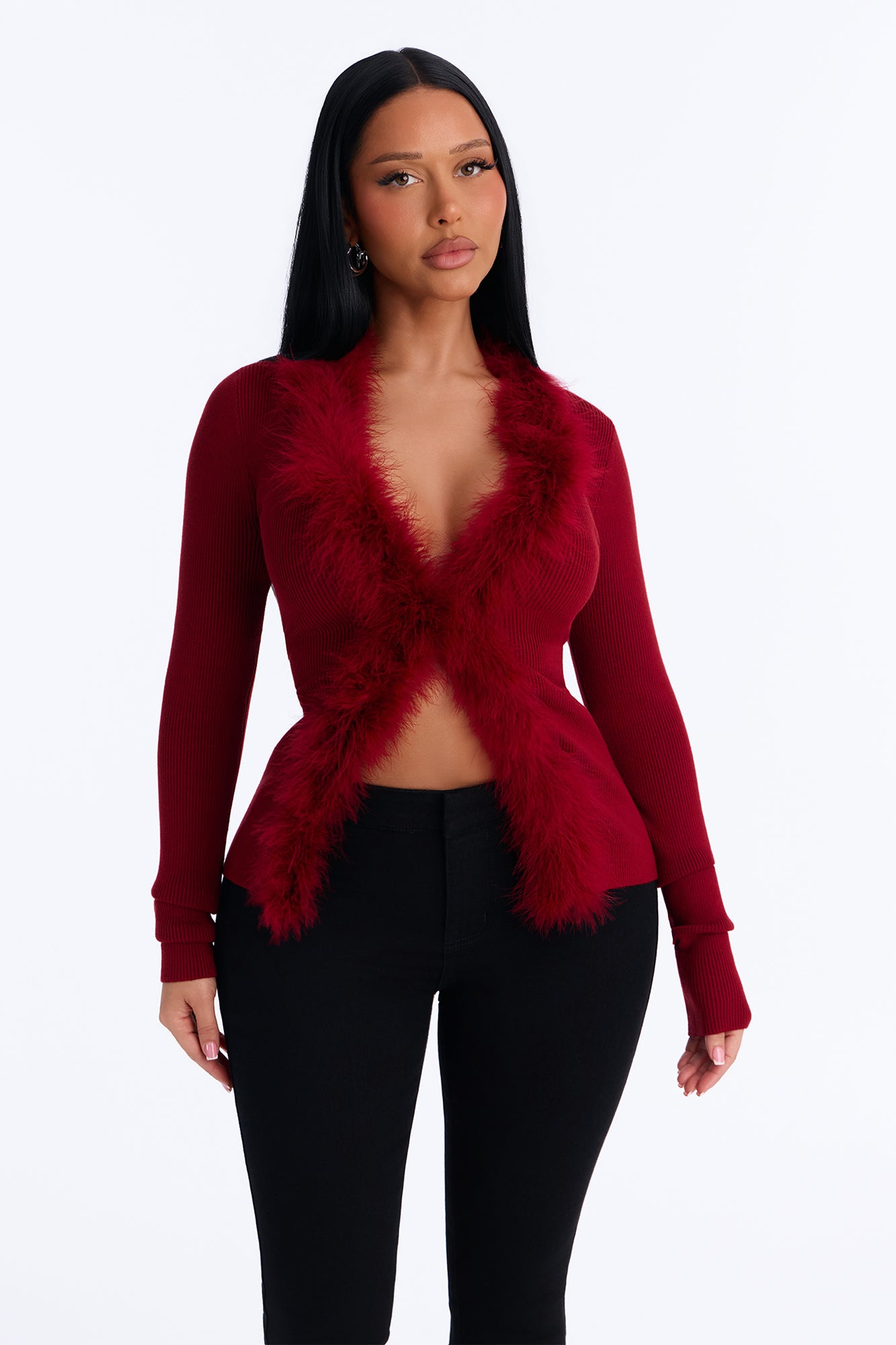 Drift Away Feather Cardigan - Burgundy