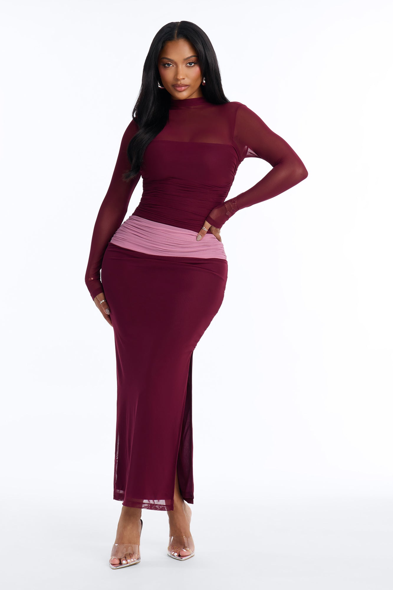 Avery Colorblock Mesh Maxi Dress - Plum/Multi