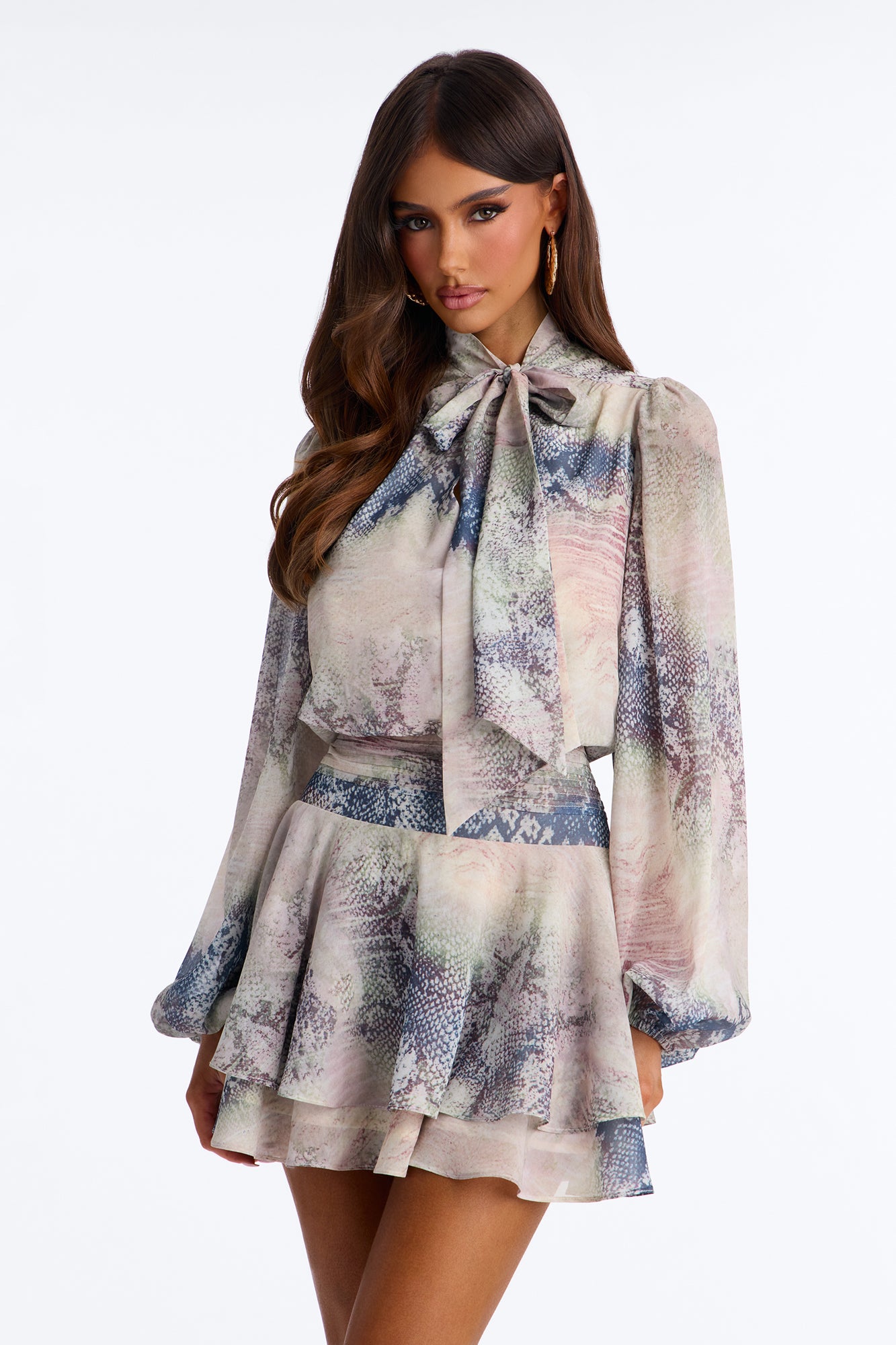 Gianna Abstract Chiffon Mini Dress - Stone/Combo