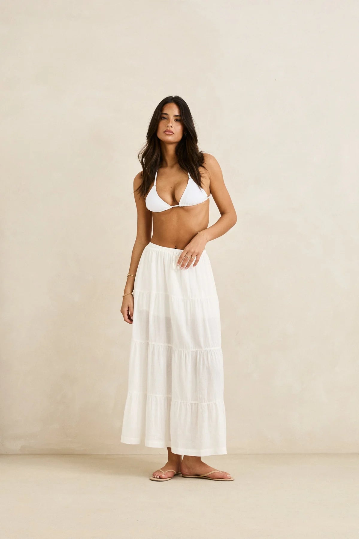 Rhythm White Classic Tiered Maxi Skirt