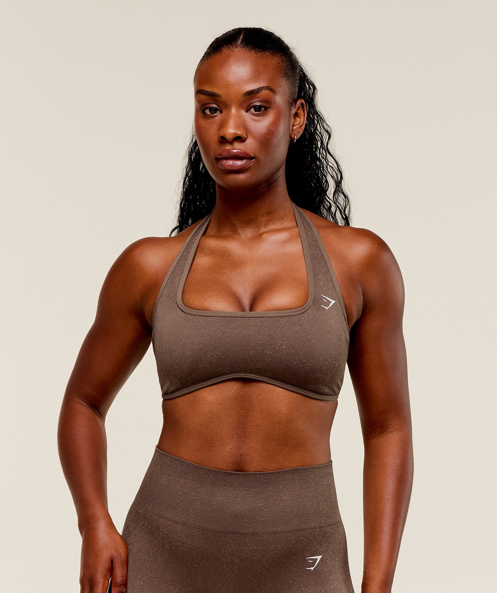 Gymshark Adapt Fleck Halterneck Sports Bra - Soft Brown/Chestnut Pink