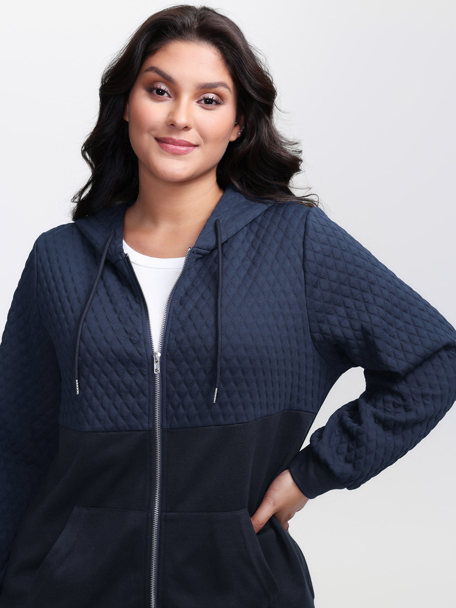 Textured Zipper Front Hoodie Jacket