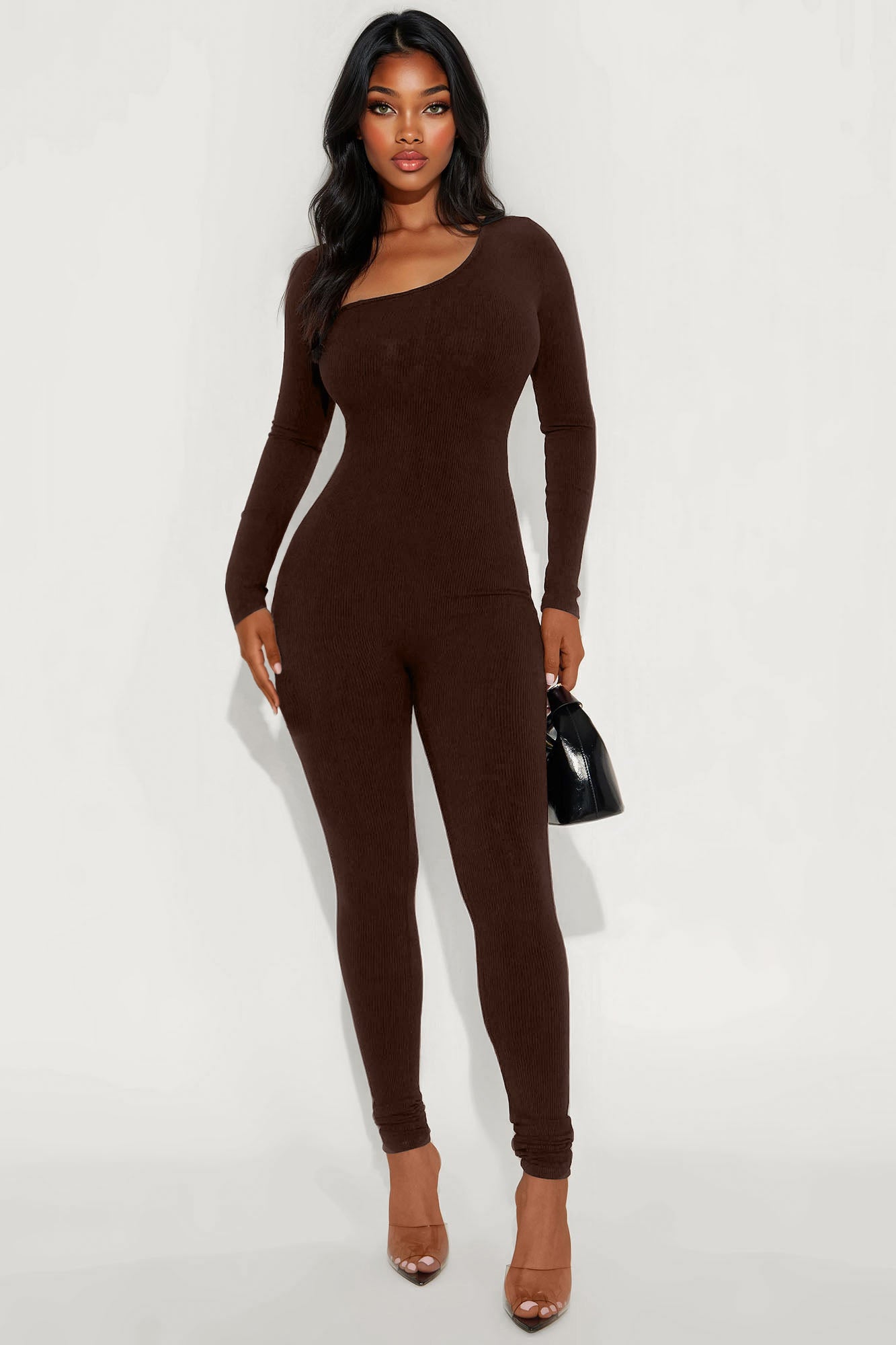 Final Edit Snatched Long Sleeve Jumpsuit - Chocolate