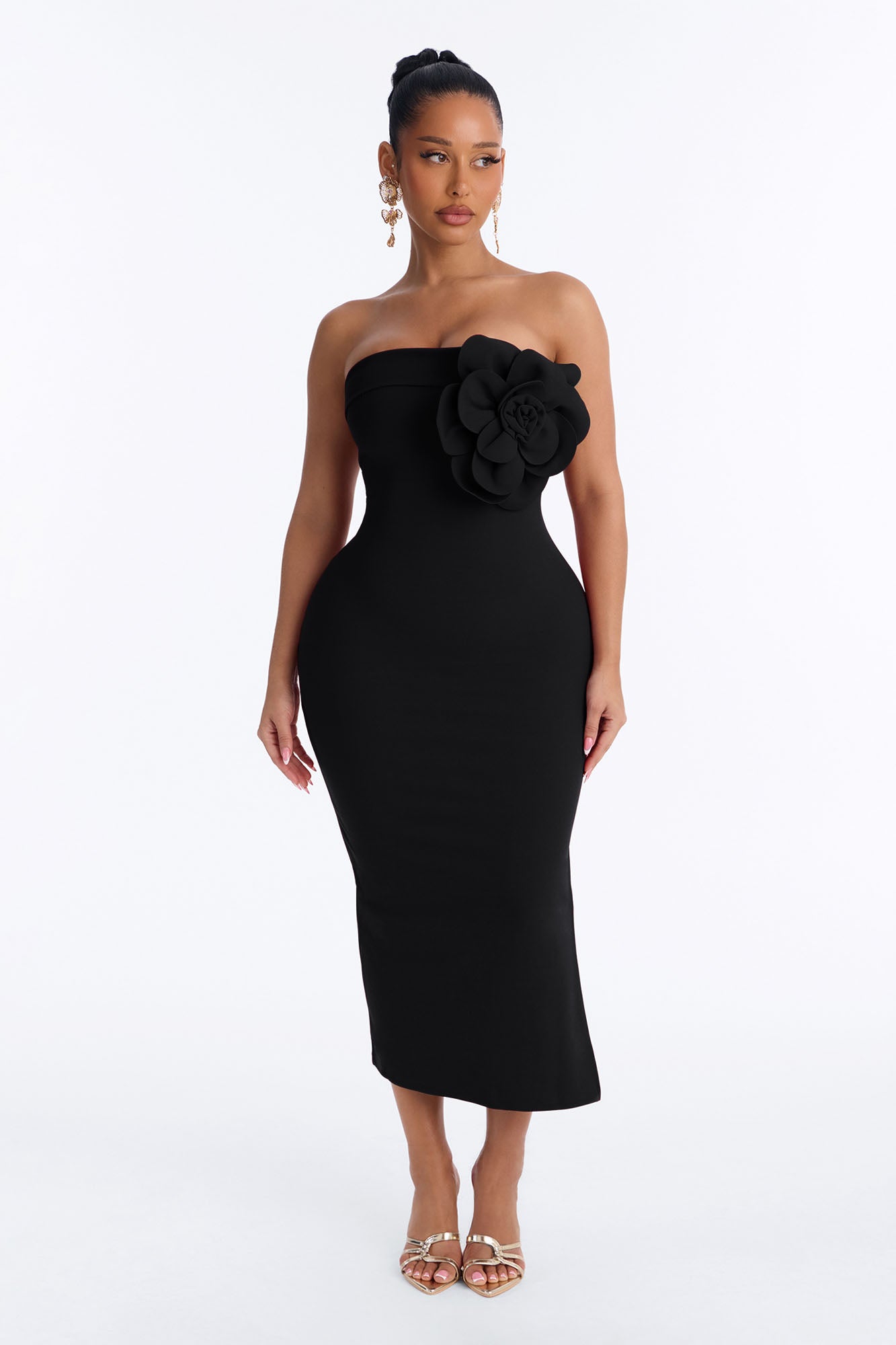Beautiful Rose Midi Dress - Black