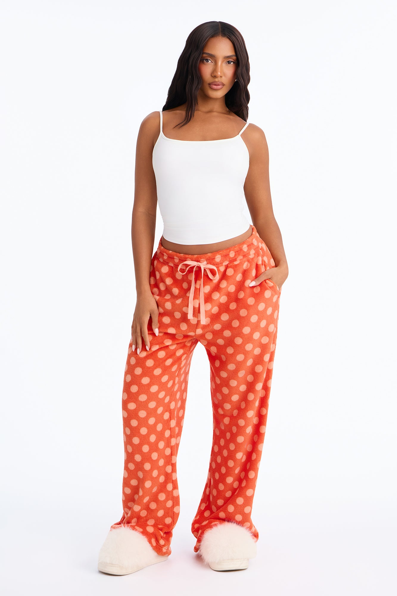 Chill Night Wide Leg Plush PJ Pant - Orange/combo