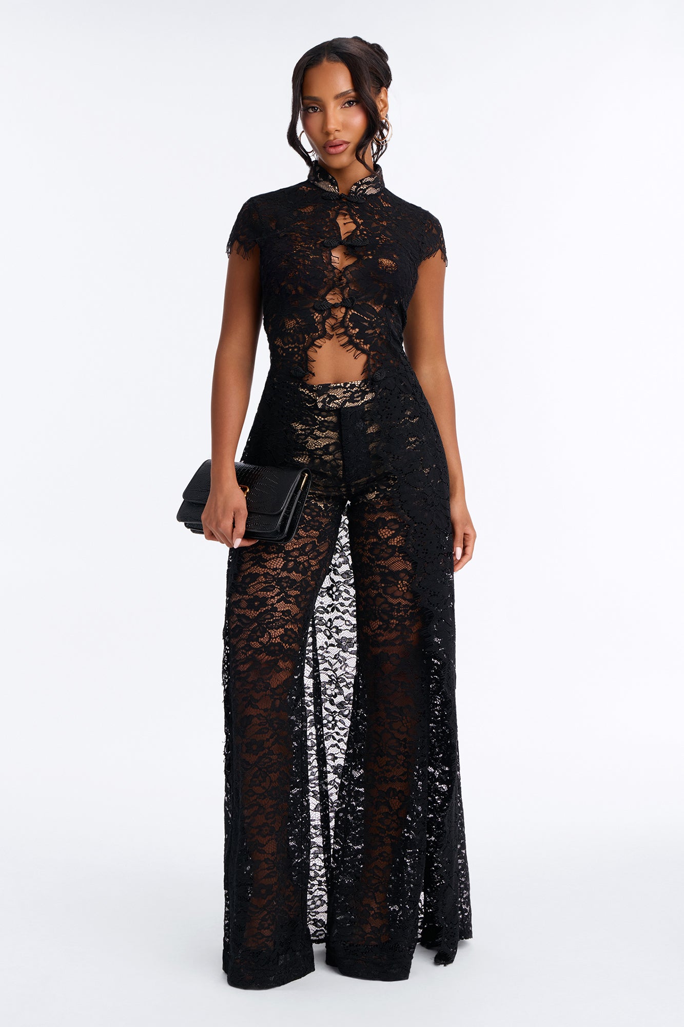 Alora Lace 3 Piece Pant Set - Black