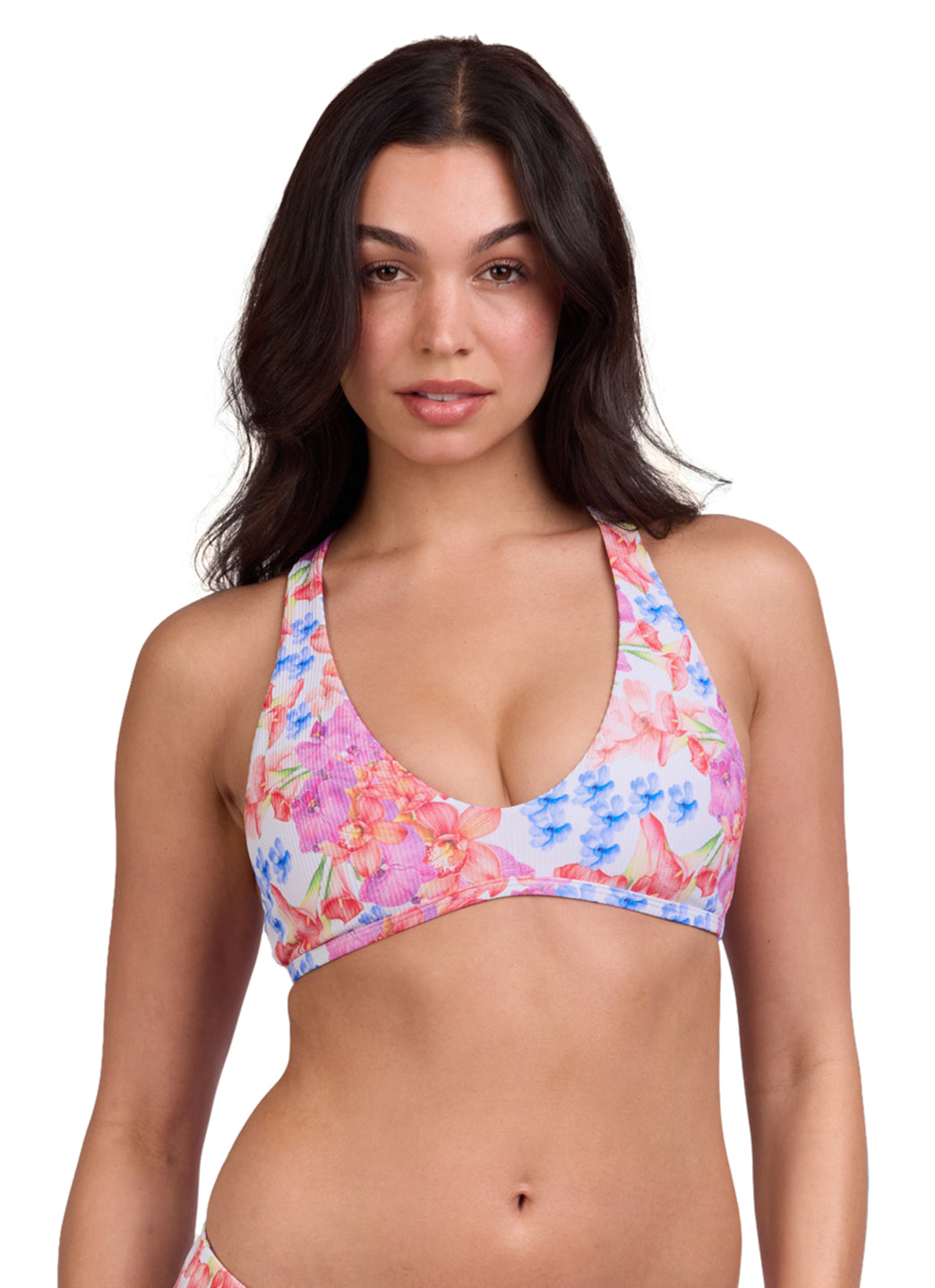 JOLYN Women's Doris Orchids Ribbed Racerback Bikini Top