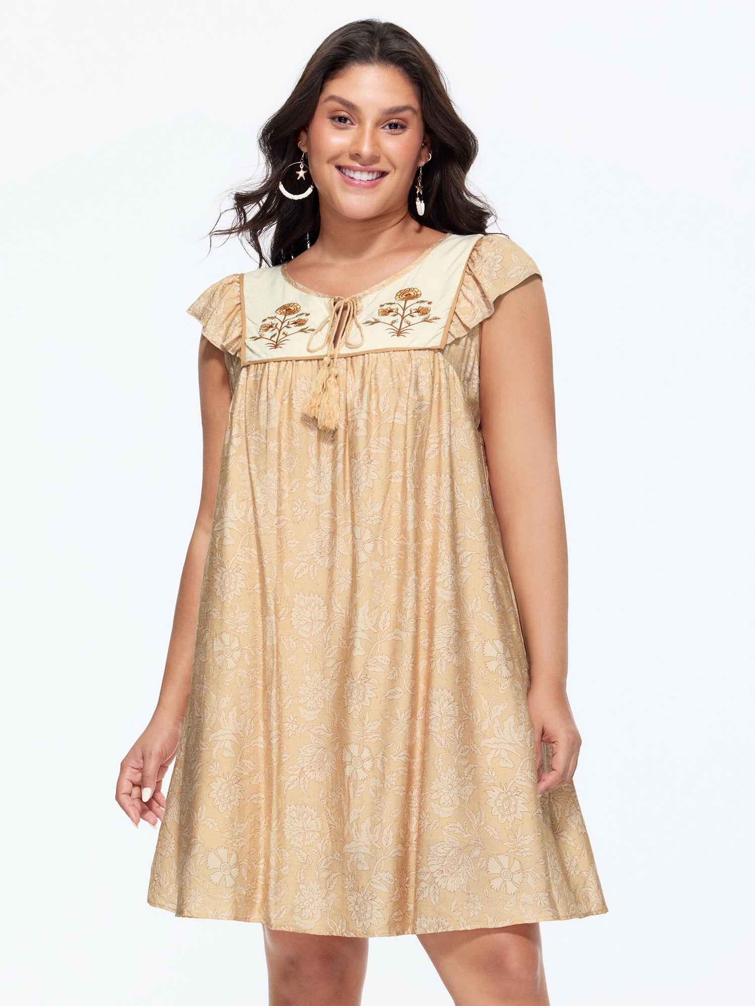 Floral Embroidered Color Contrast Mini Dress