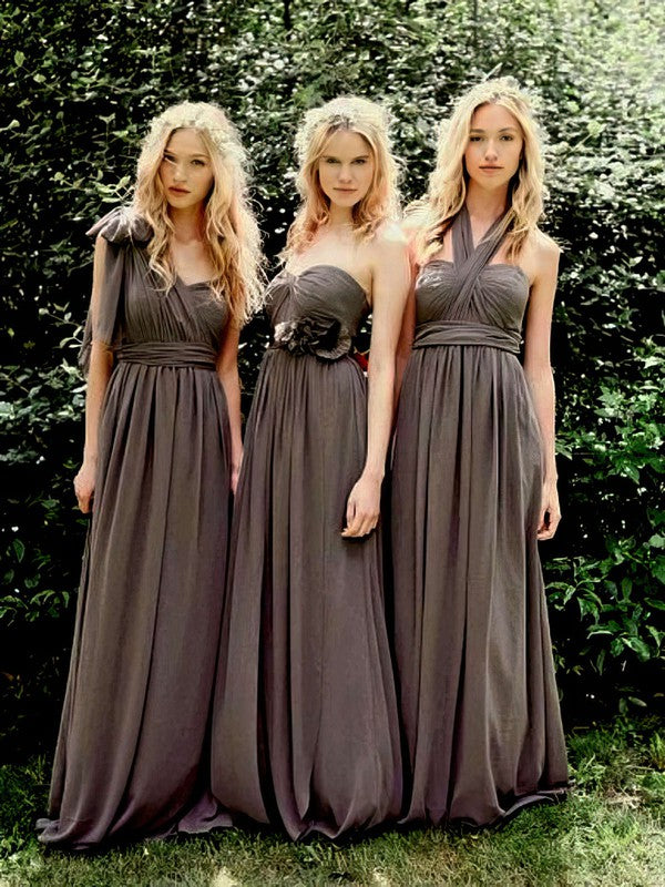 Trendy A-Line Sweetheart Sleeveless Chiffon Floor-Length Ruffles Bridesmaid Dresses