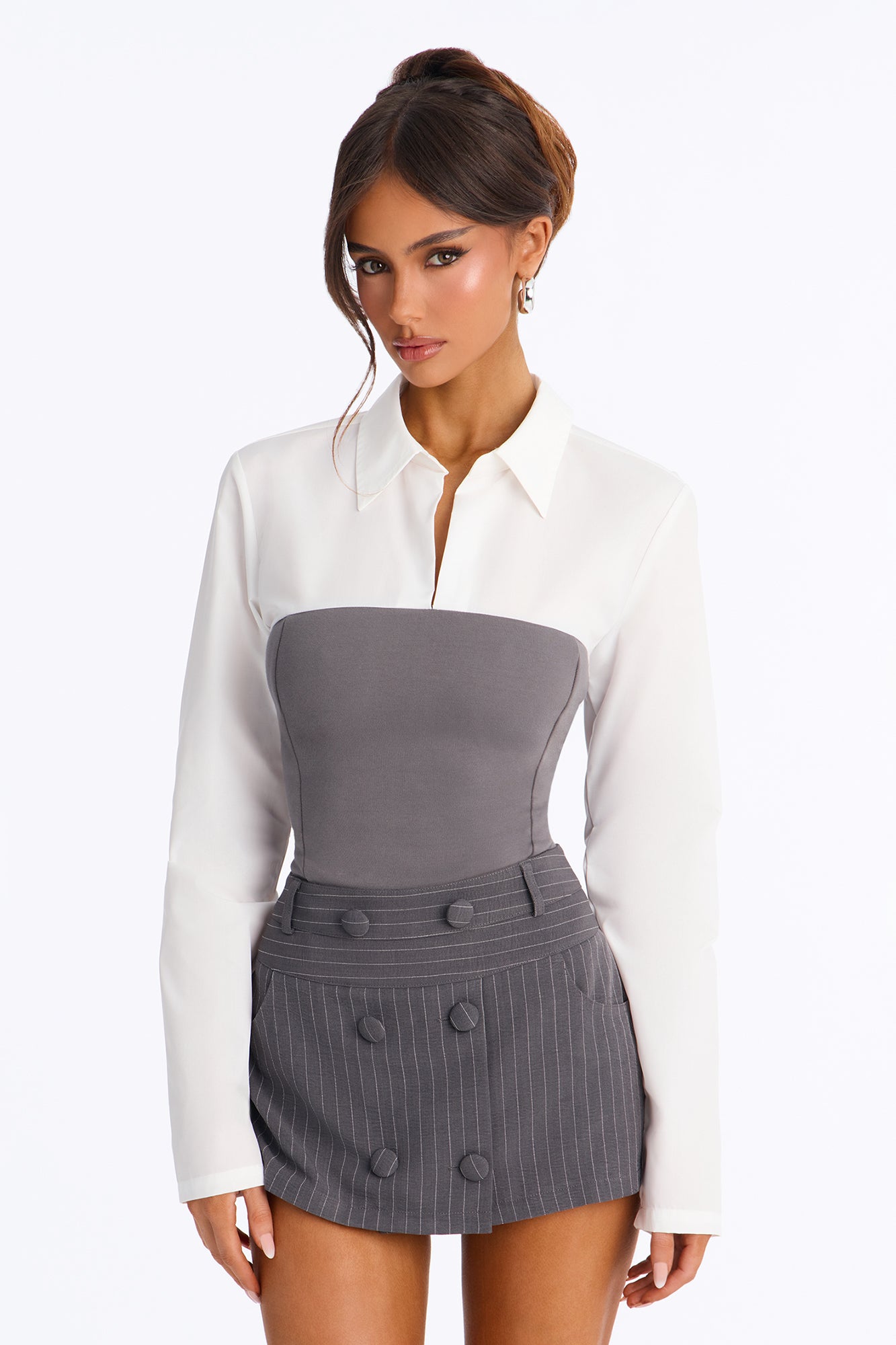 No Filter Needed Contrast Bodysuit - Charcoal/combo