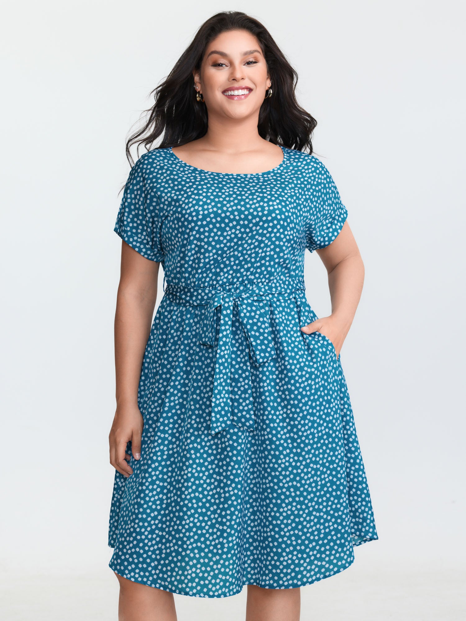 Micro Floral Print Belted Mini Dress