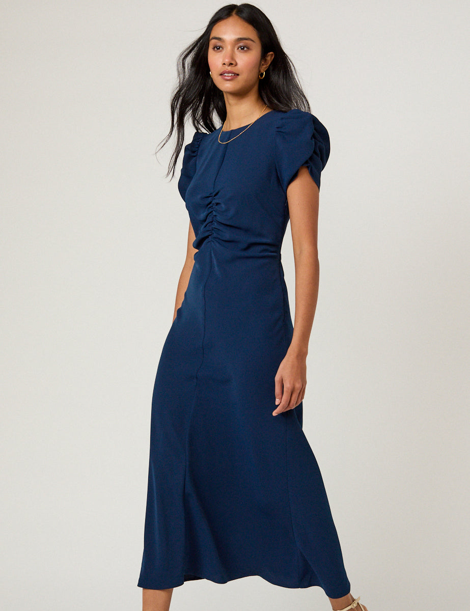 Navy Ruched Naomi Midi Dress