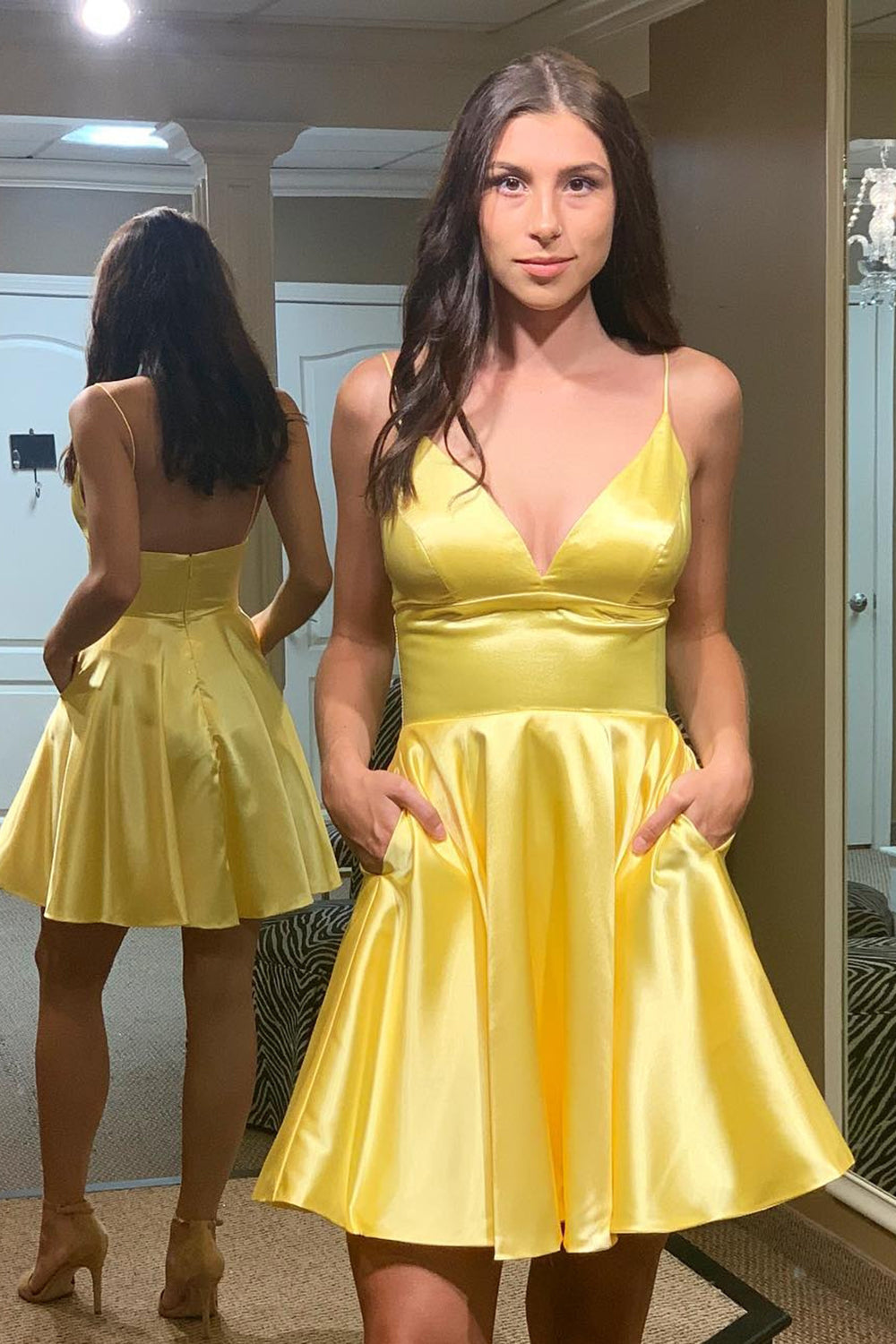 Simple A-Line Yellow Homecoming Dress/Mini Dress with Pockets
