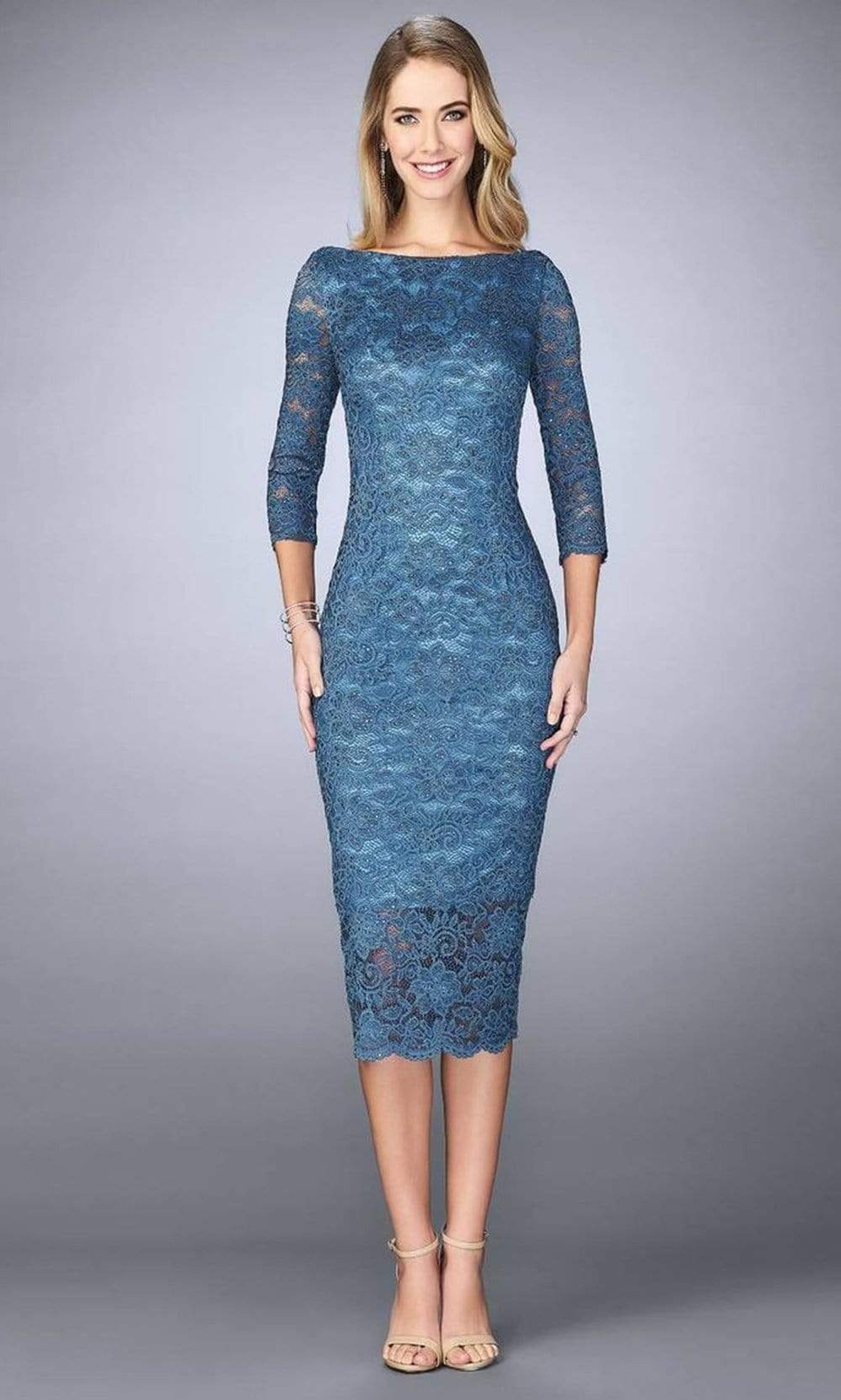 La Femme - 24875 Lace Tea Length Dress
