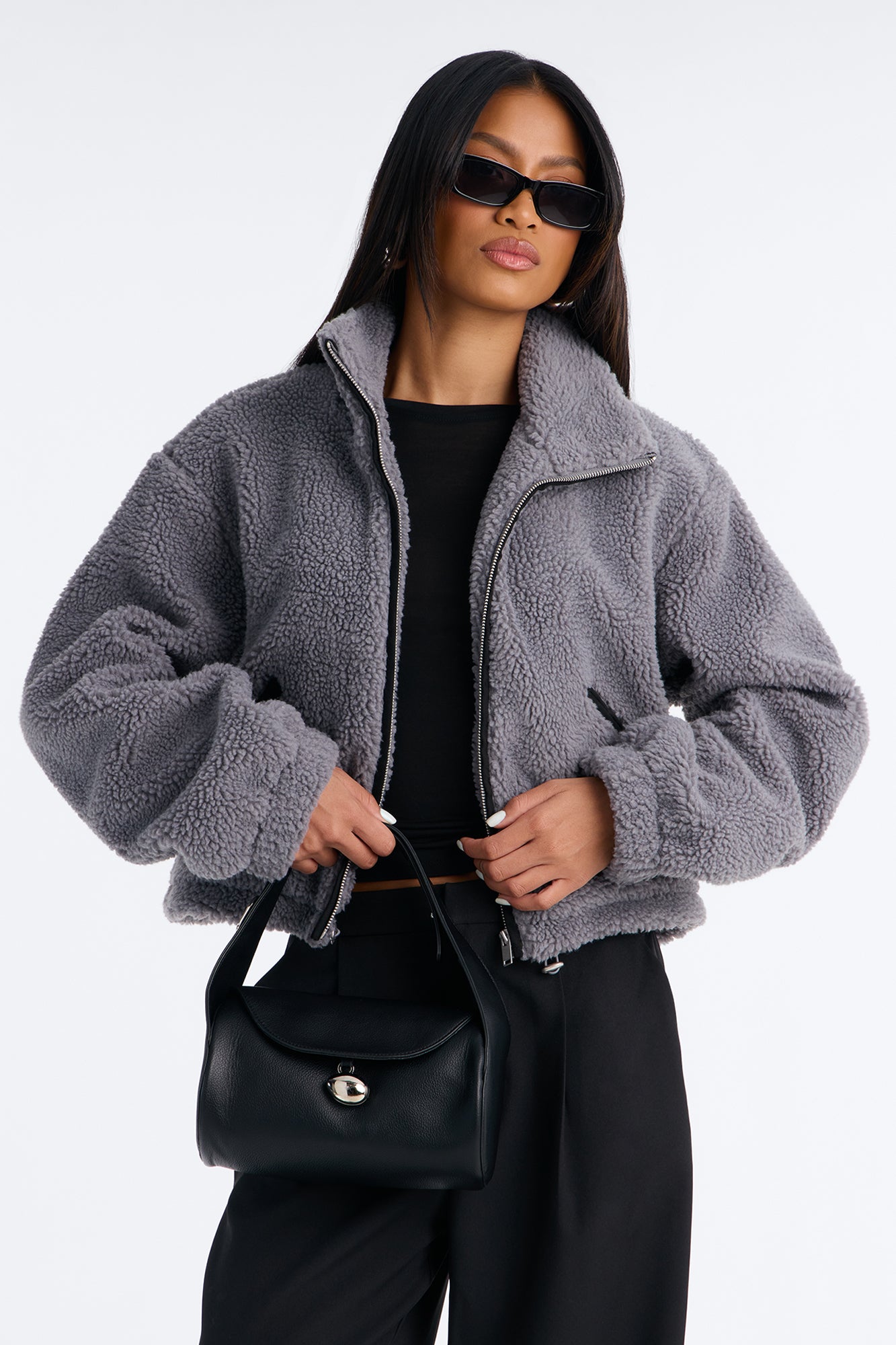 Cozy Cove Faux Sherpa Coat - Grey/combo