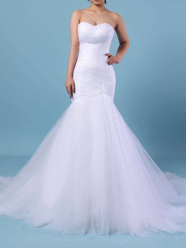 Charming Sweetheart Strapless Trumpet Tulle Wedding Dresses