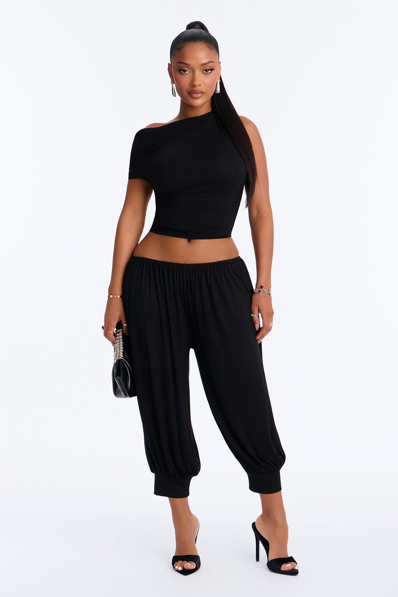 Juniper Cropped Harem Pant Set - Black