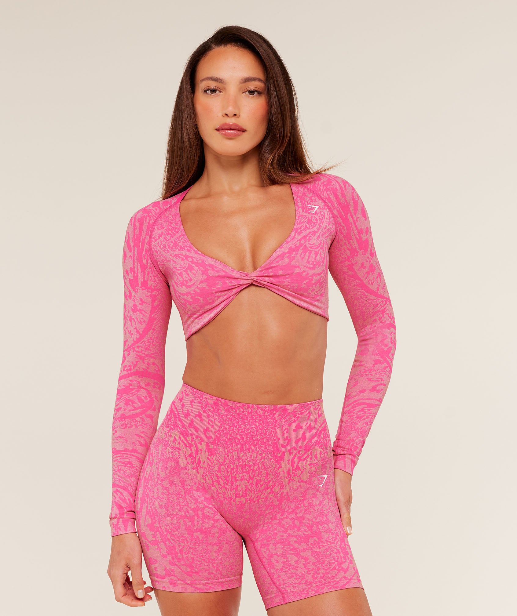 Gymshark Adapt Animal Long Sleeve Crop Top - Electric Pink/Sorbet Yellow