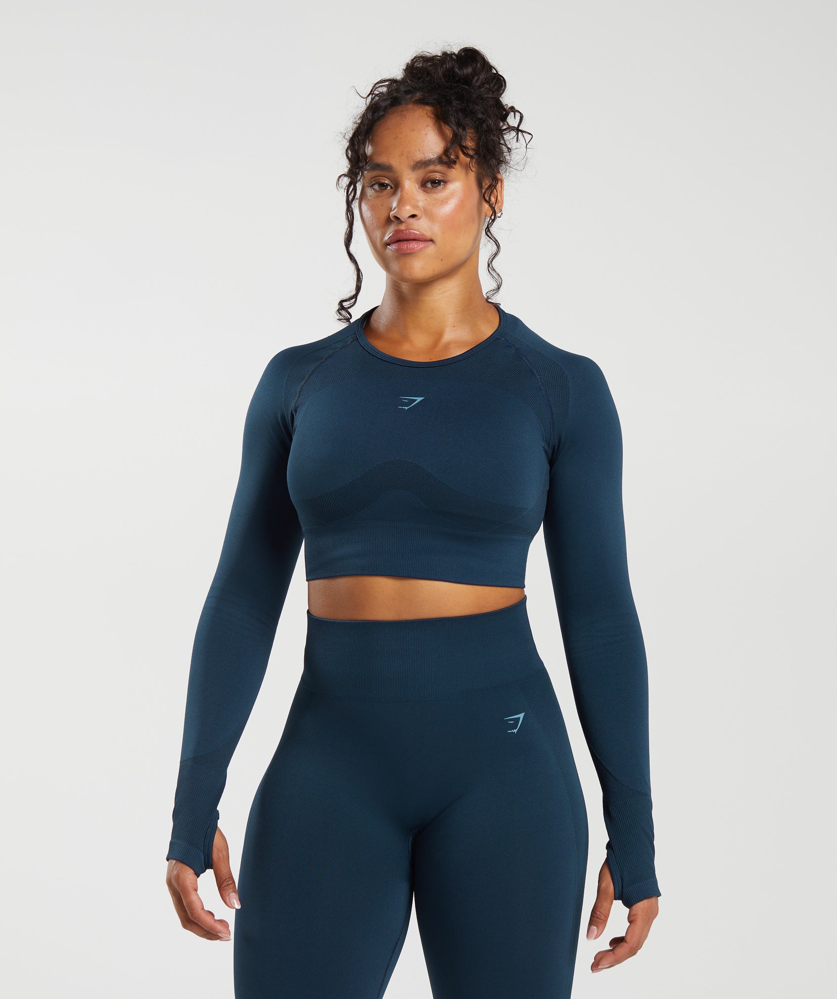Gymshark Flex Long Sleeve Crop Top - Navy/Denim Blue