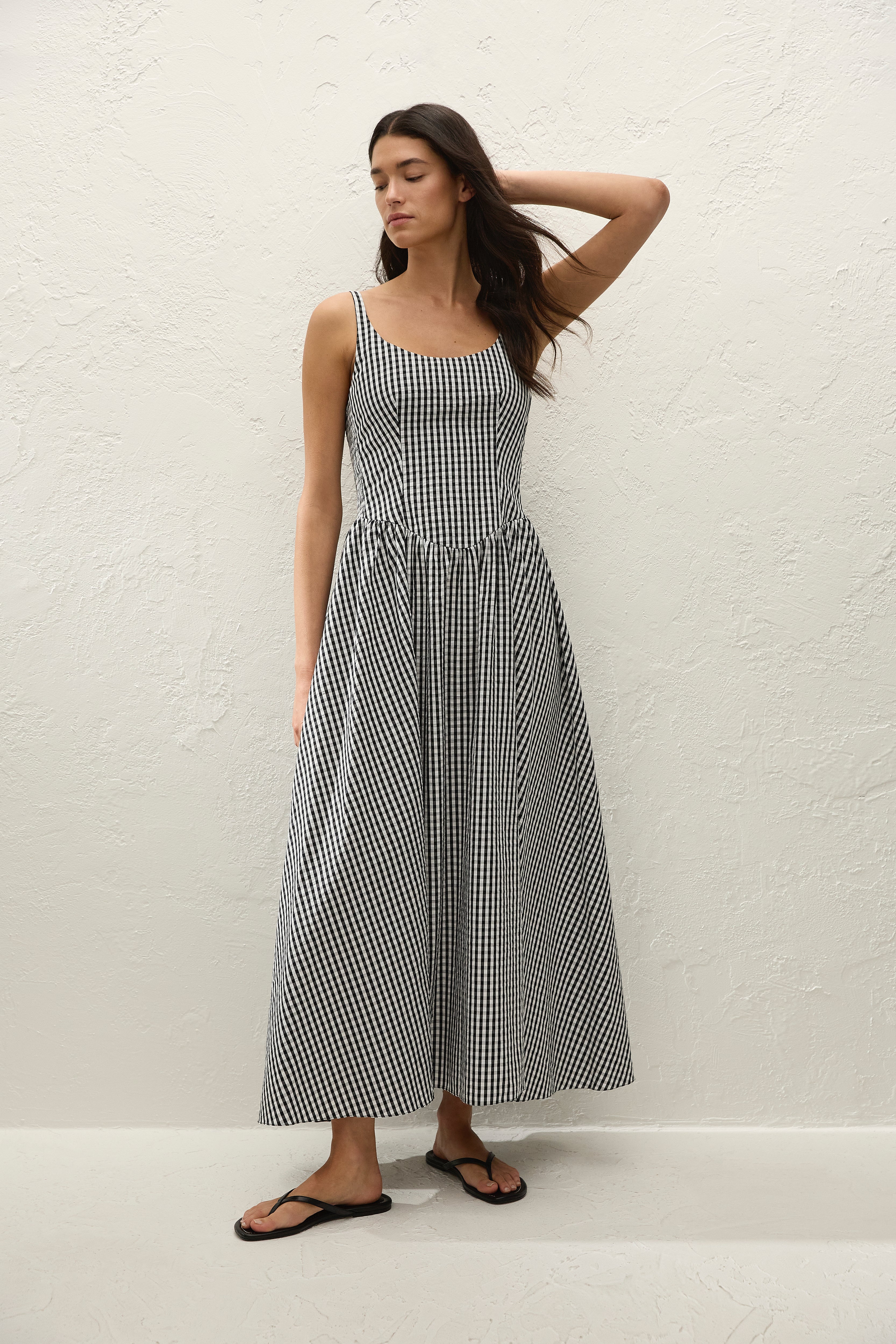 Chiara Midi Dress Black Textured Gingham - Final Sale